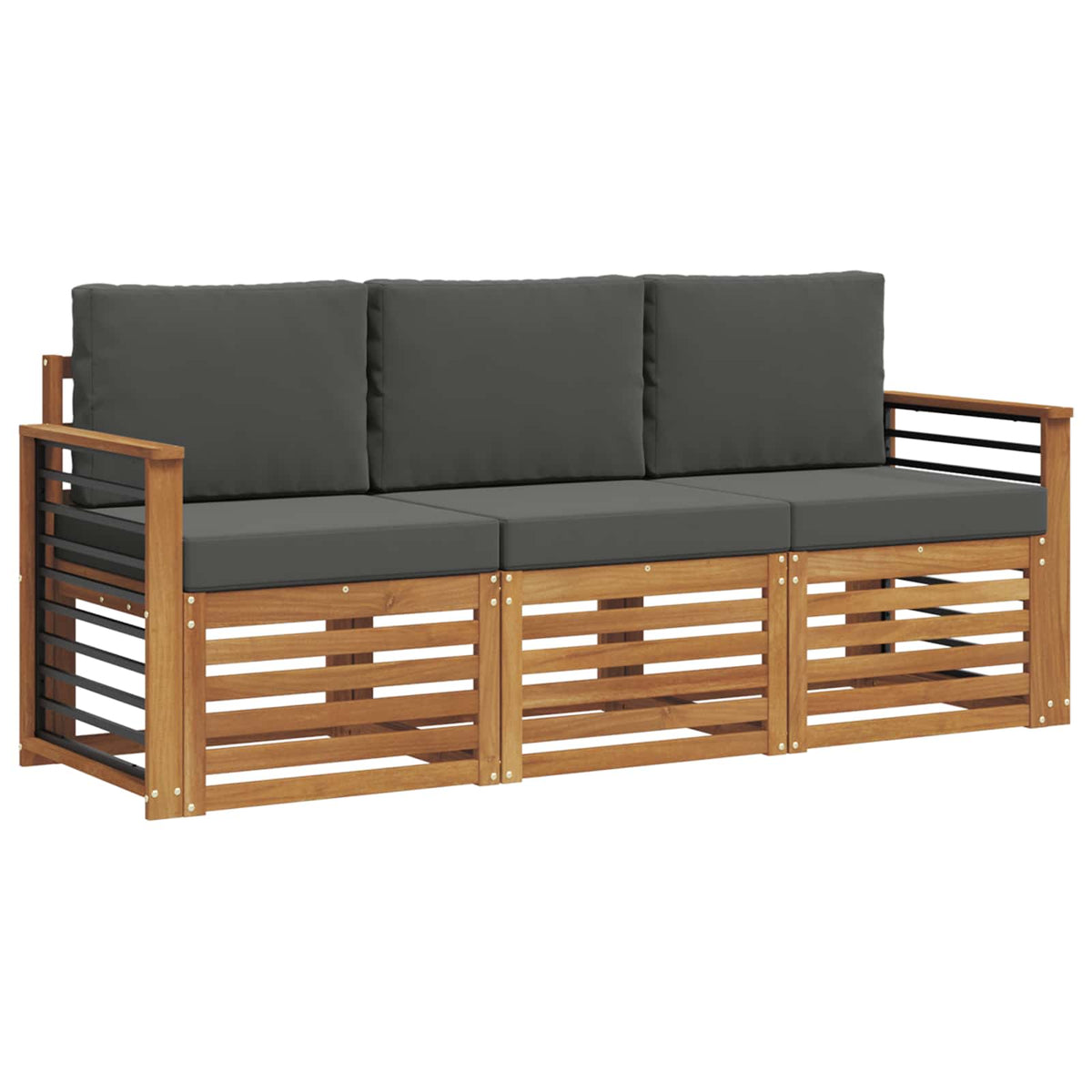 Setovi sofa 3 kom. Prirodna i antracit Čvrsto drvo akacije