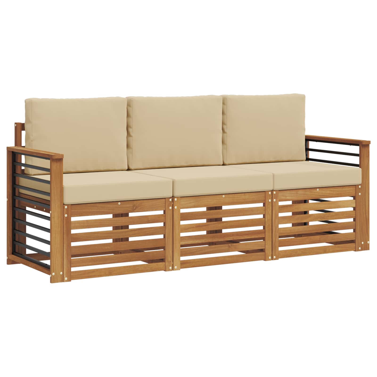 Setovi sofa s jastukom 3 pcs Prirodna i bež Čvrsto drvo akacije