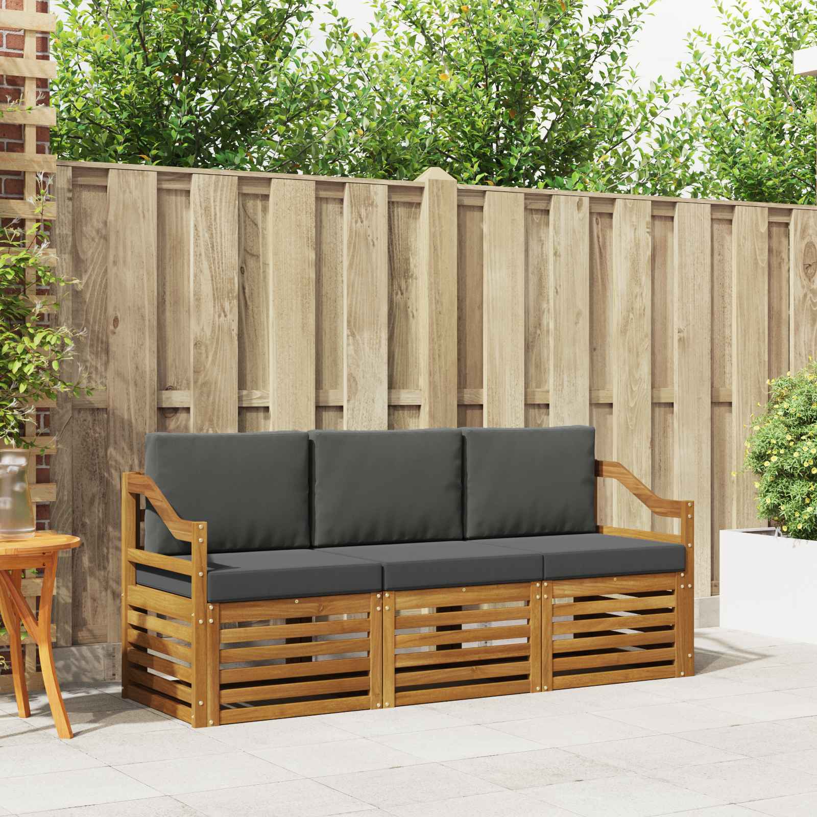 Setovi sofa 3 pcs Prirodna i antracit Čvrsto drvo akacije