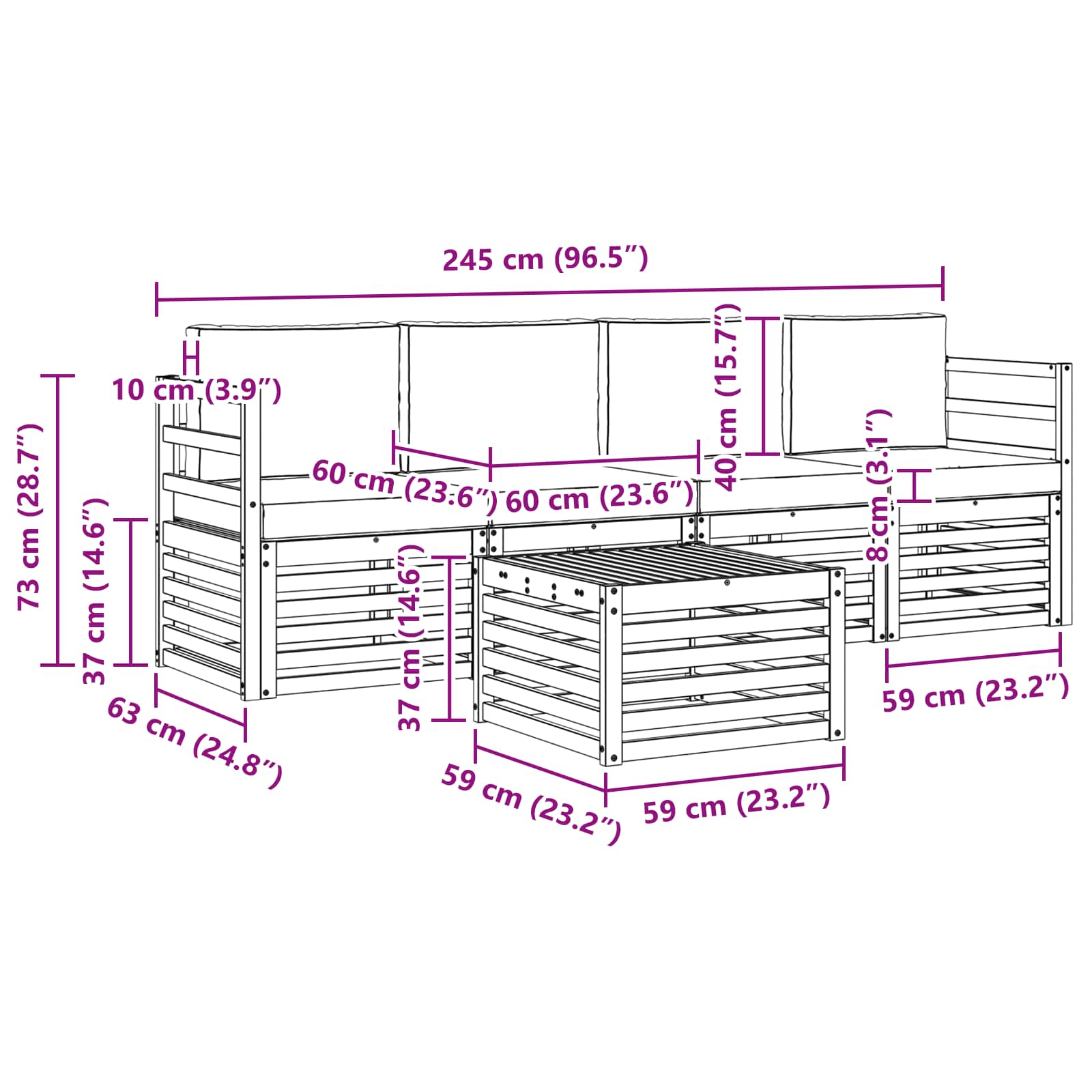 Set vanjskih sofa 5 pcs Prirodna i antracit Čvrsto drvo akacije