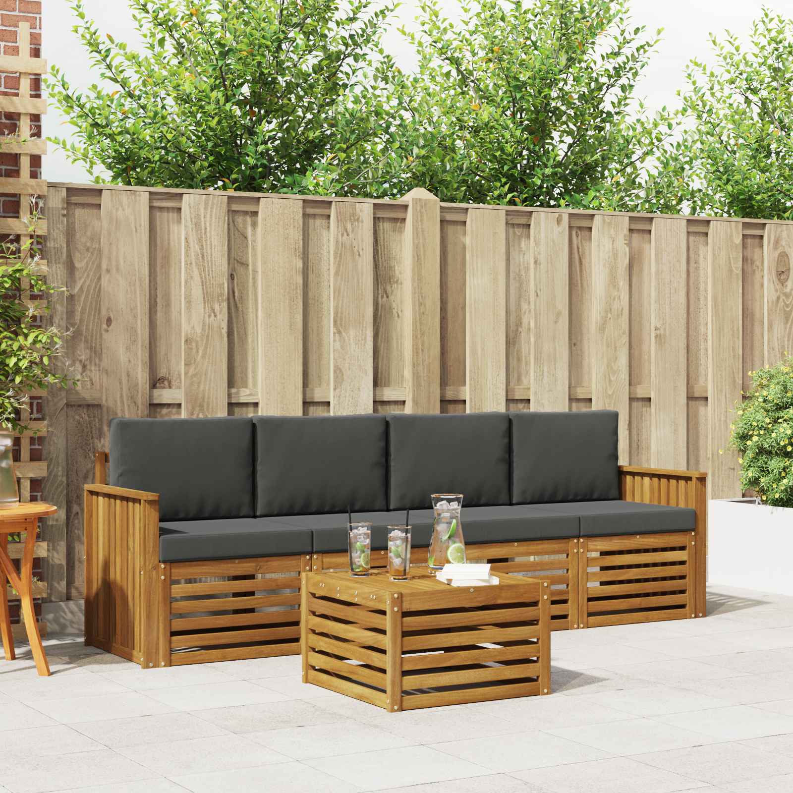 Set vanjskih sofa 5 pcs Prirodna i antracit Čvrsto drvo akacije