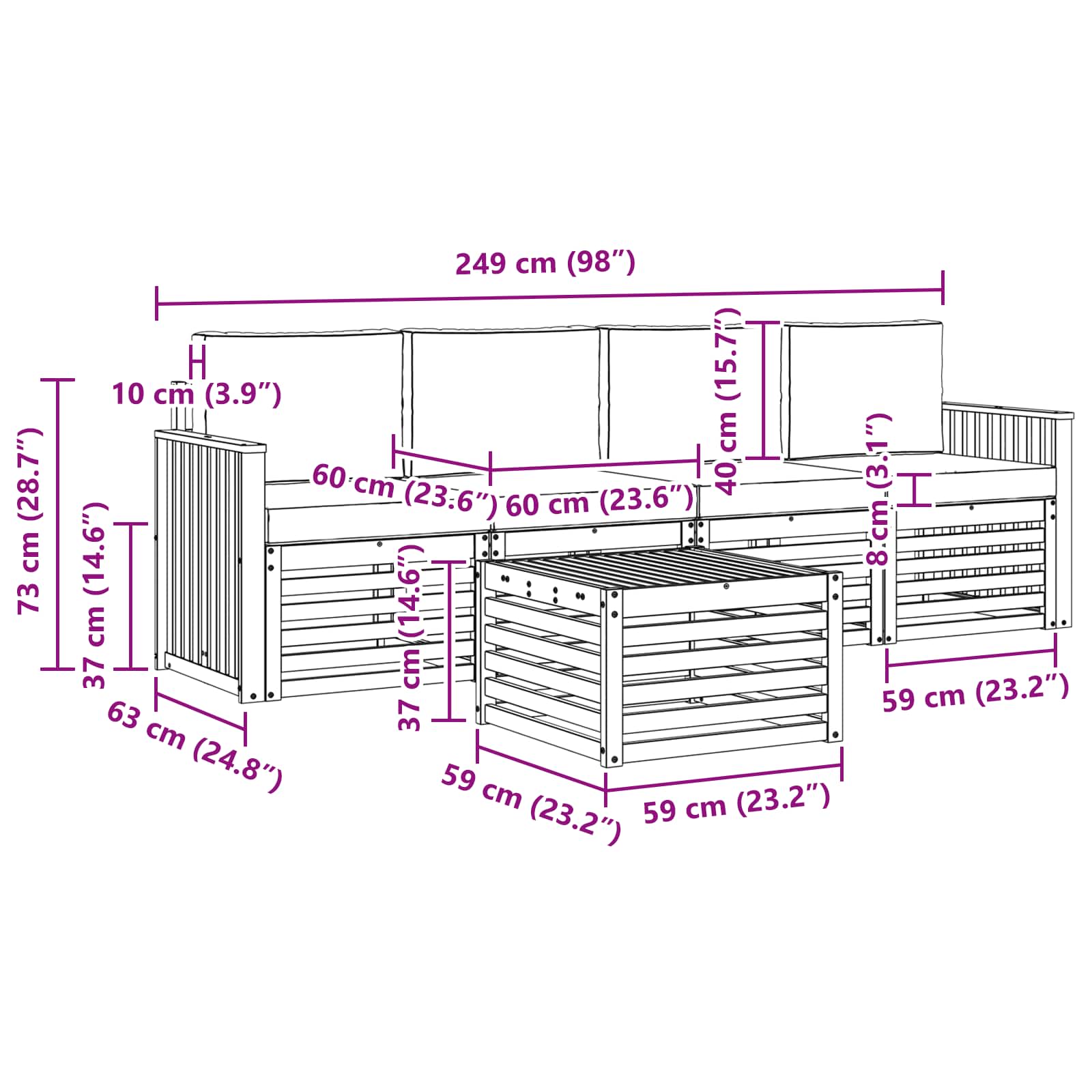 Set vanjskih sofa 5 pcs Prirodna i bež Čvrsto drvo akacije