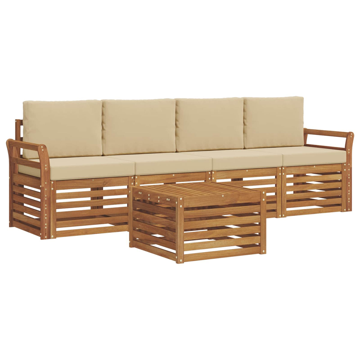 Set vanjskih sofa 5 kom. Prirodna i bež Čvrsto drvo akacije