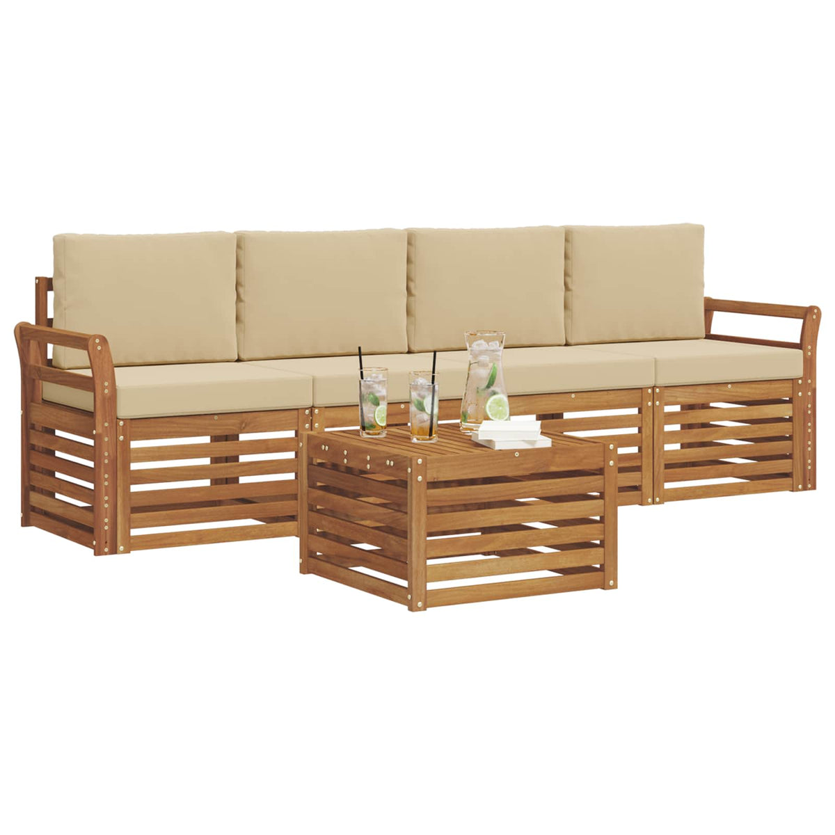 Set vanjskih sofa 5 kom. Prirodna i bež Čvrsto drvo akacije