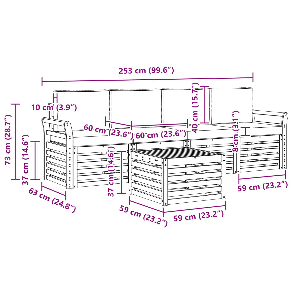 Set vanjskih sofa 5 kom. Prirodna i bež Čvrsto drvo akacije
