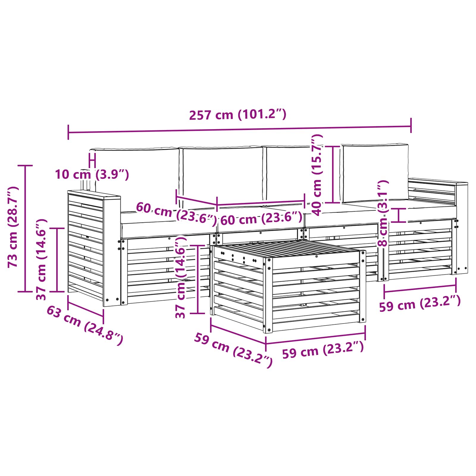 Set vanjskih sofa 5 pcs Prirodna i antracit Čvrsto drvo akacije