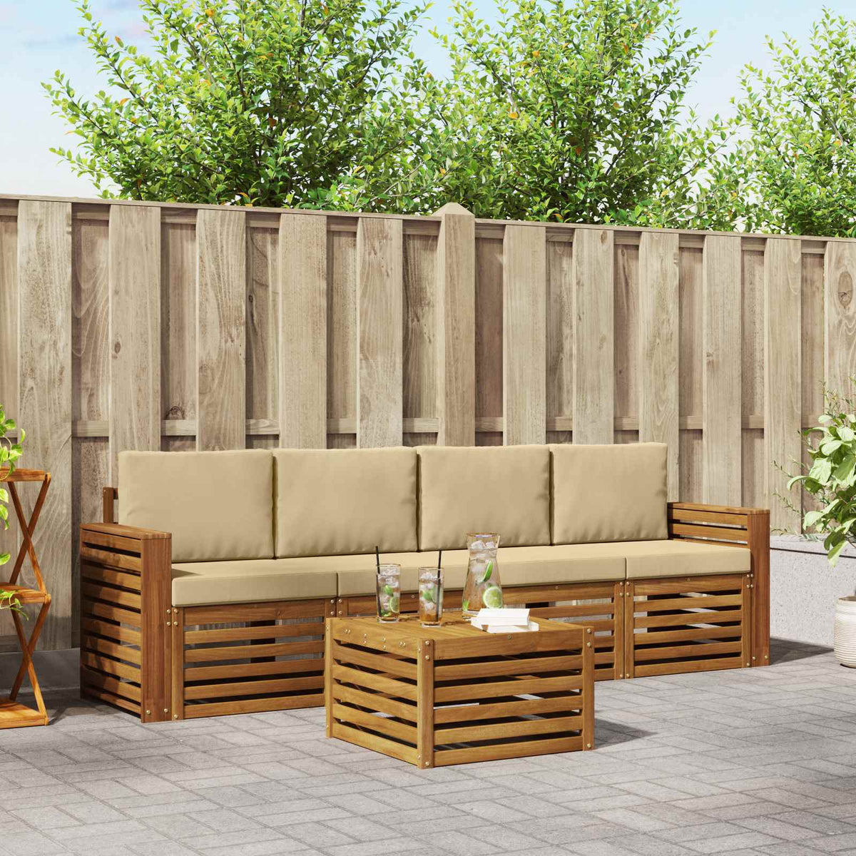Set vanjskih sofa 5 kom. Prirodna i bež Čvrsto drvo akacije