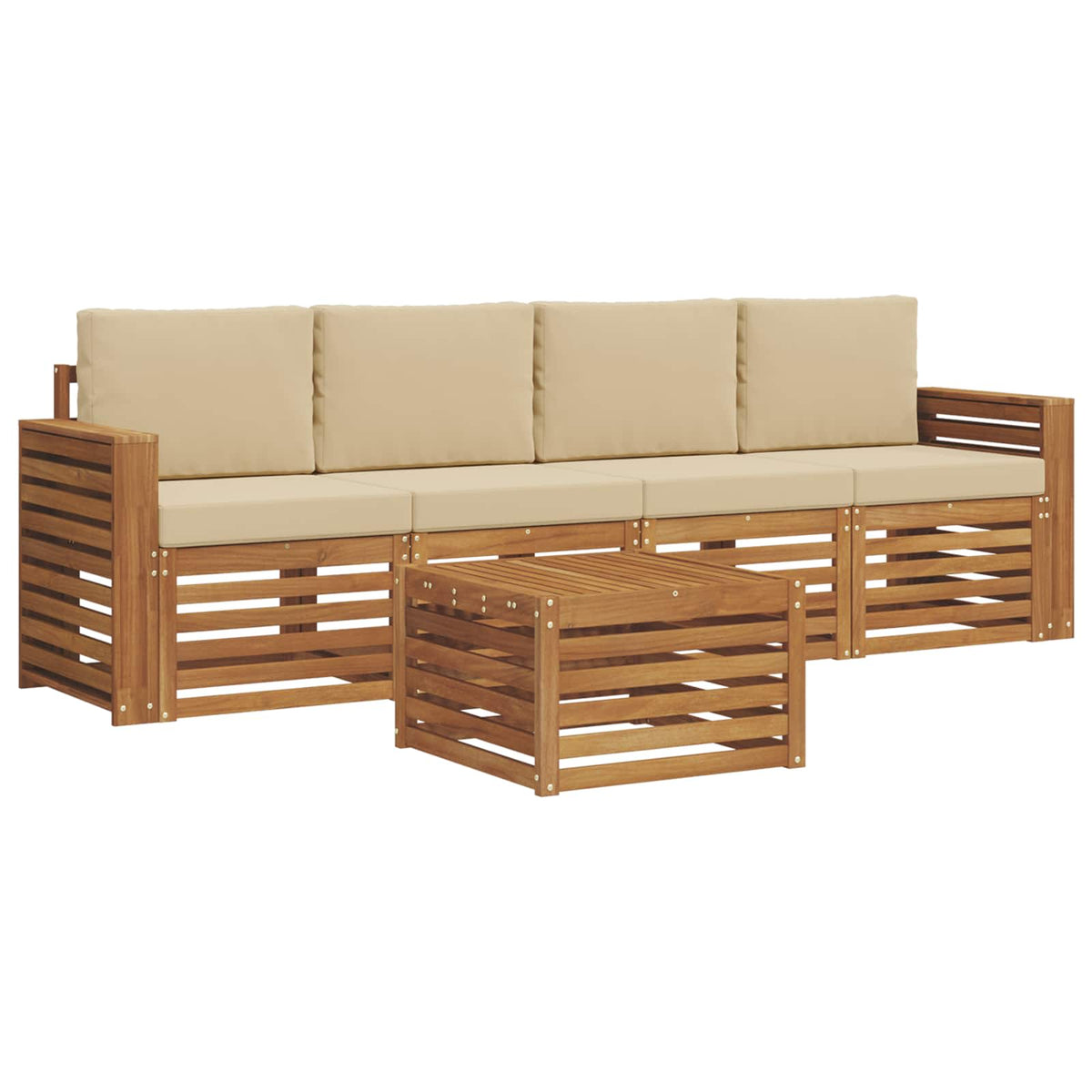 Set vanjskih sofa 5 kom. Prirodna i bež Čvrsto drvo akacije