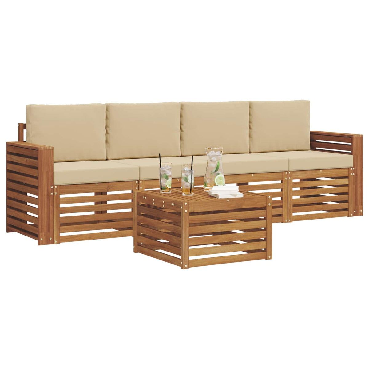 Set vanjskih sofa 5 kom. Prirodna i bež Čvrsto drvo akacije