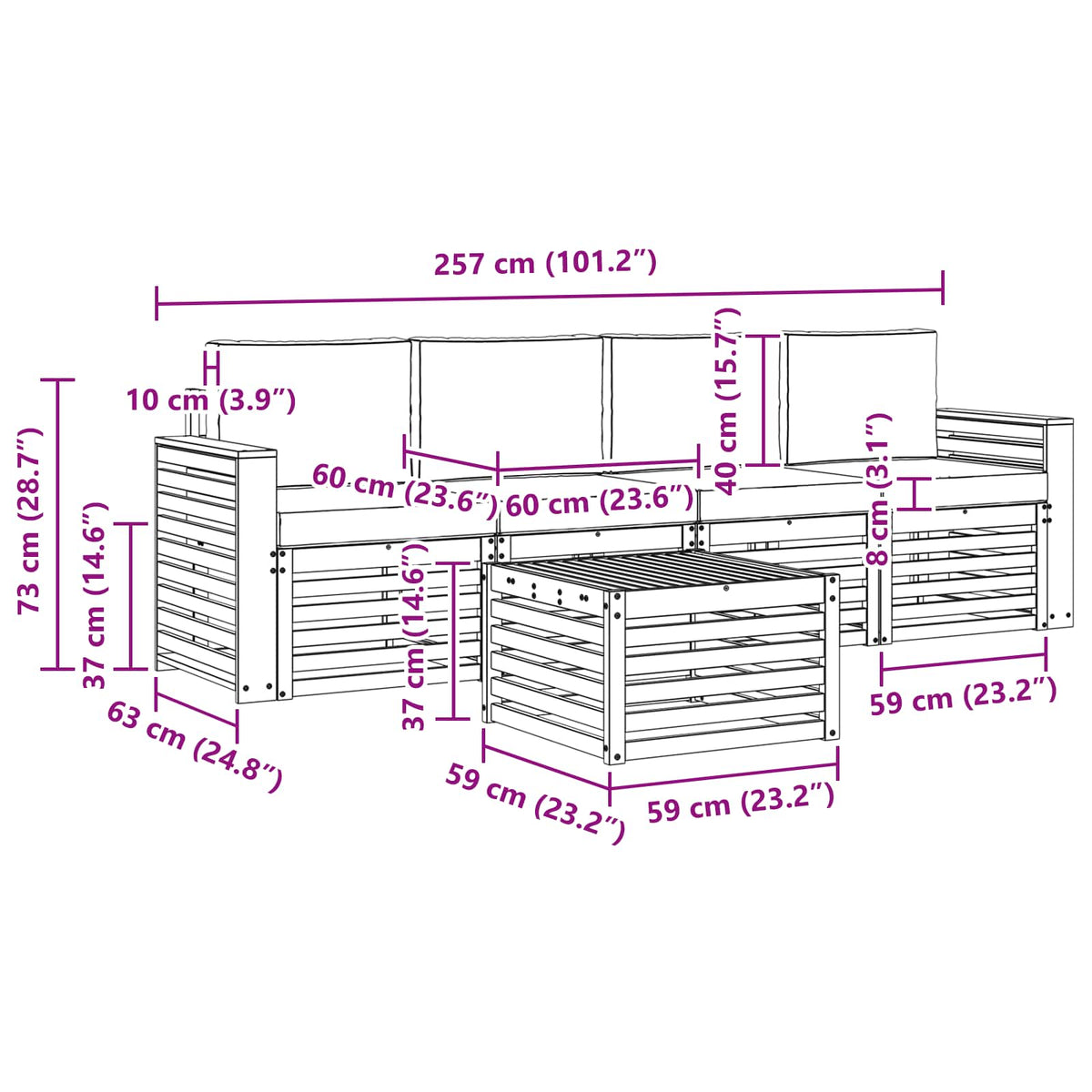 Set vanjskih sofa 5 kom. Prirodna i bež Čvrsto drvo akacije