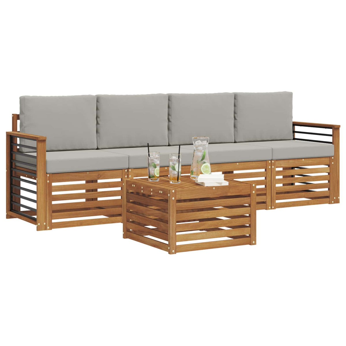 Set vanjskih sofa 5 kom. Prirodna i svijetlo siva