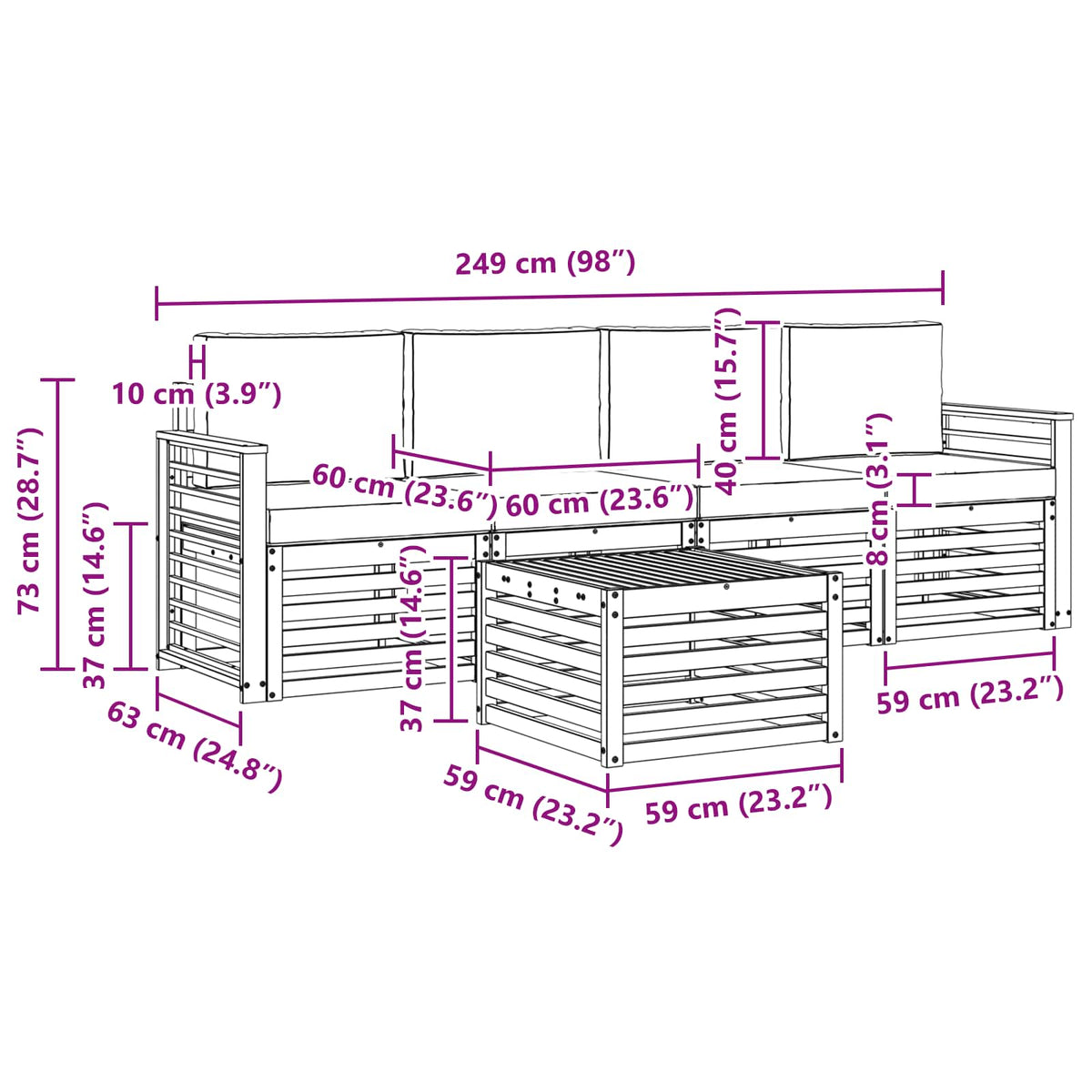Set vanjskih sofa 5 kom. Prirodna i svijetlo siva