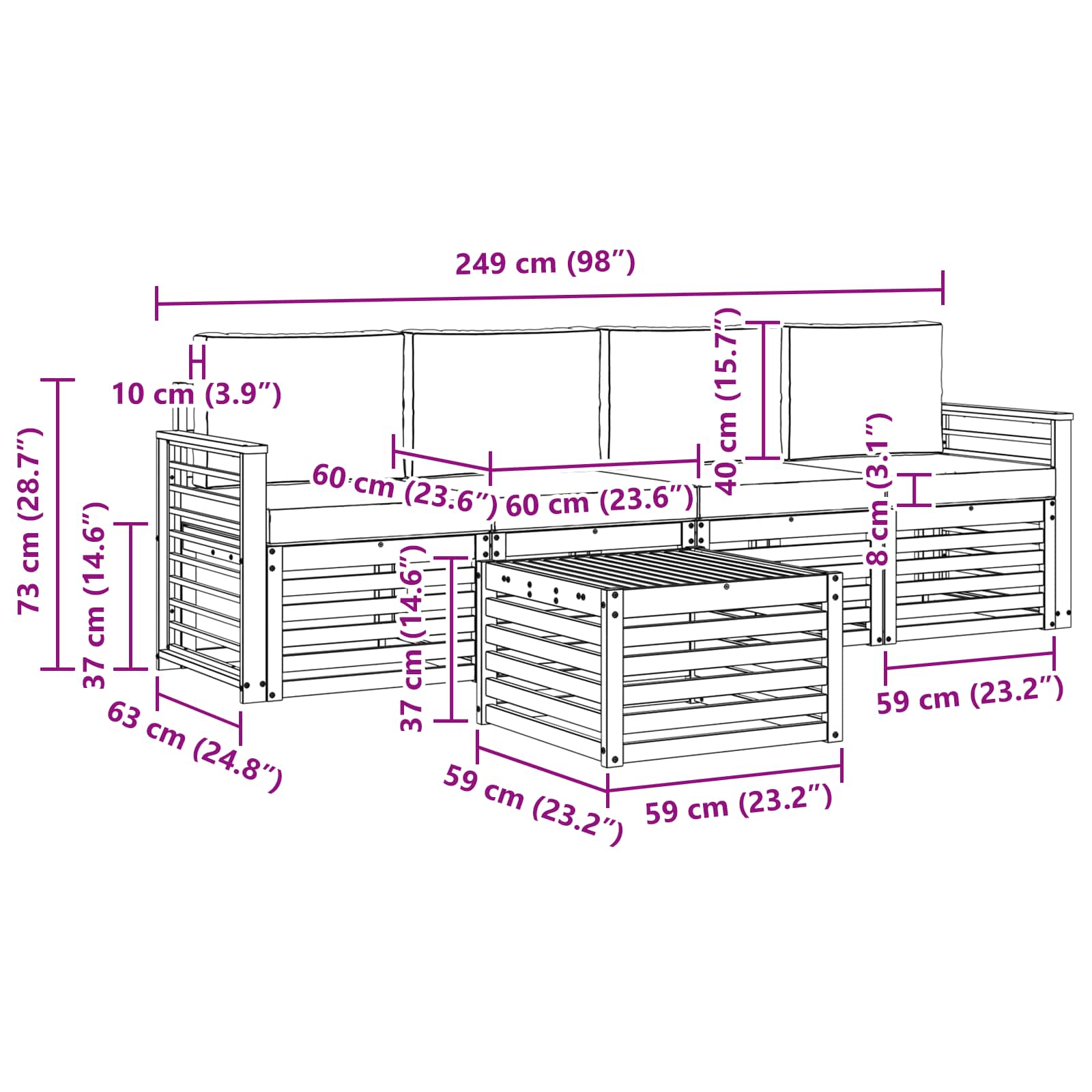 Set vanjskih sofa 5 pcs Prirodna i bež Čvrsto drvo akacije