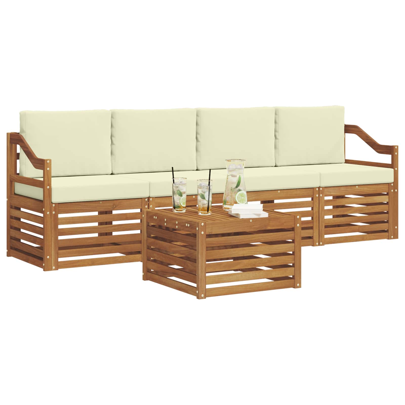 Set vanjskih sofa 5 pcs Prirodna i krem Čvrsto drvo akacije
