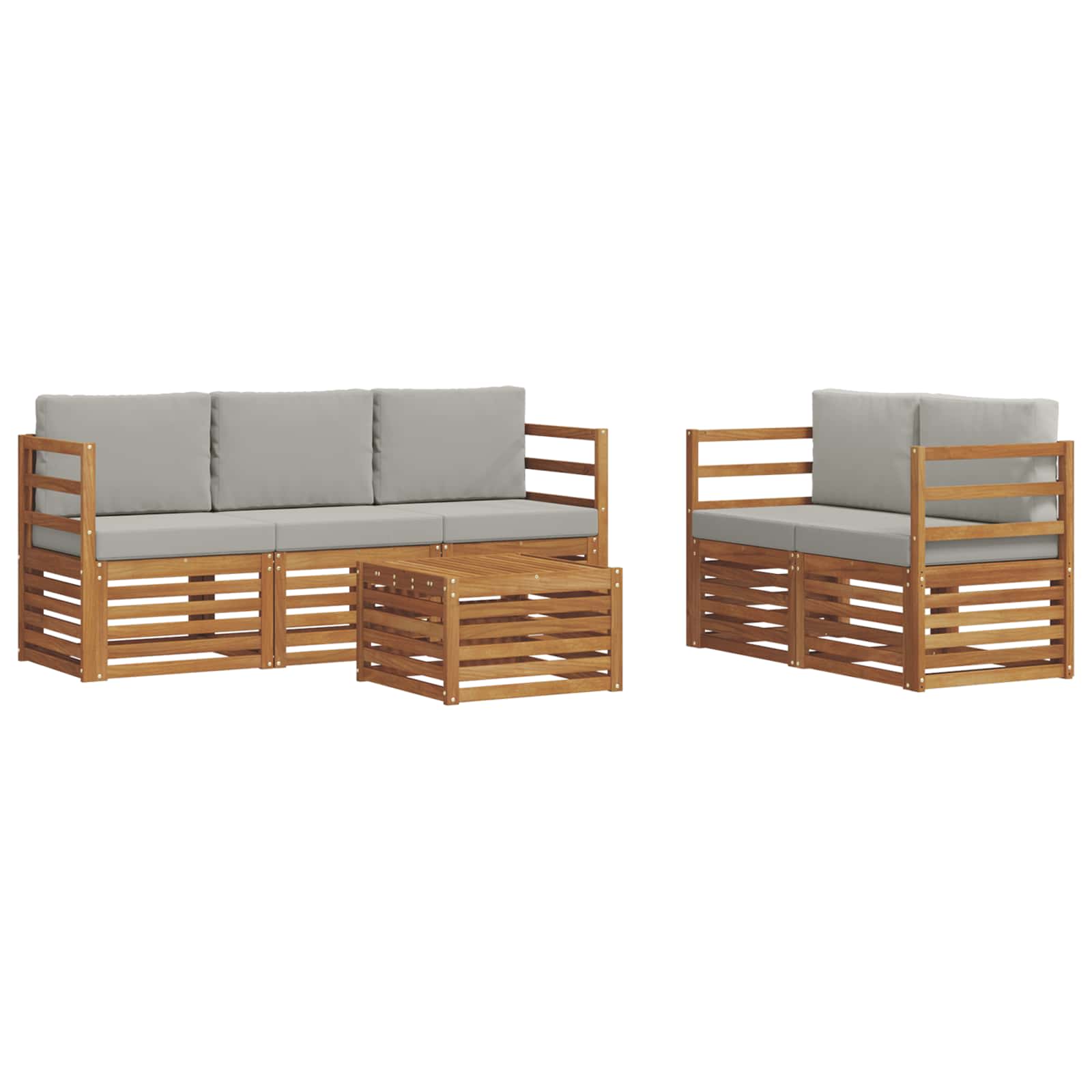 Setovi sofa 6 pcs Prirodna i svijetlo siva Čvrsto drvo akacije