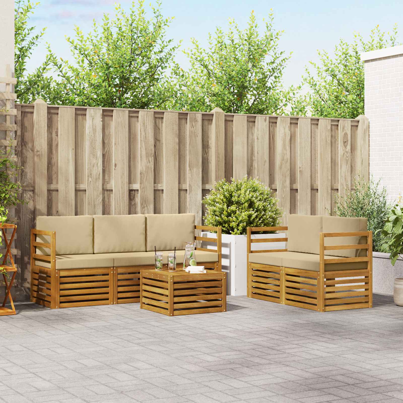 Setovi sofa s jastukom 6 pcs Prirodna i bež Čvrsto drvo akacije