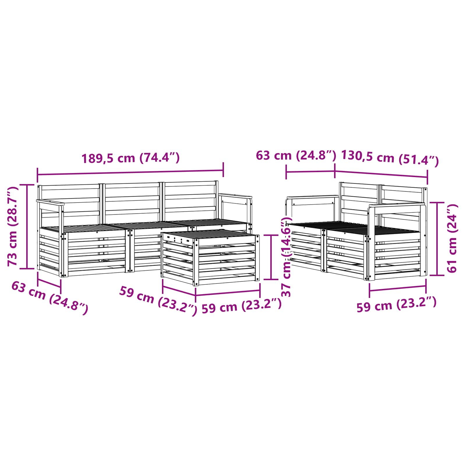 Setovi sofa 6 pcs Prirodna Čvrsto drvo akacije