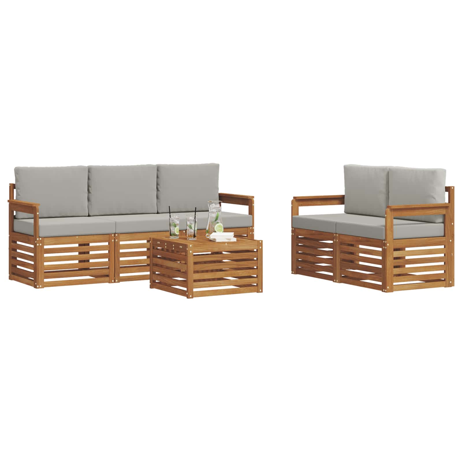 Setovi sofa 6 pcs Prirodna i svijetlo siva Čvrsto drvo akacije