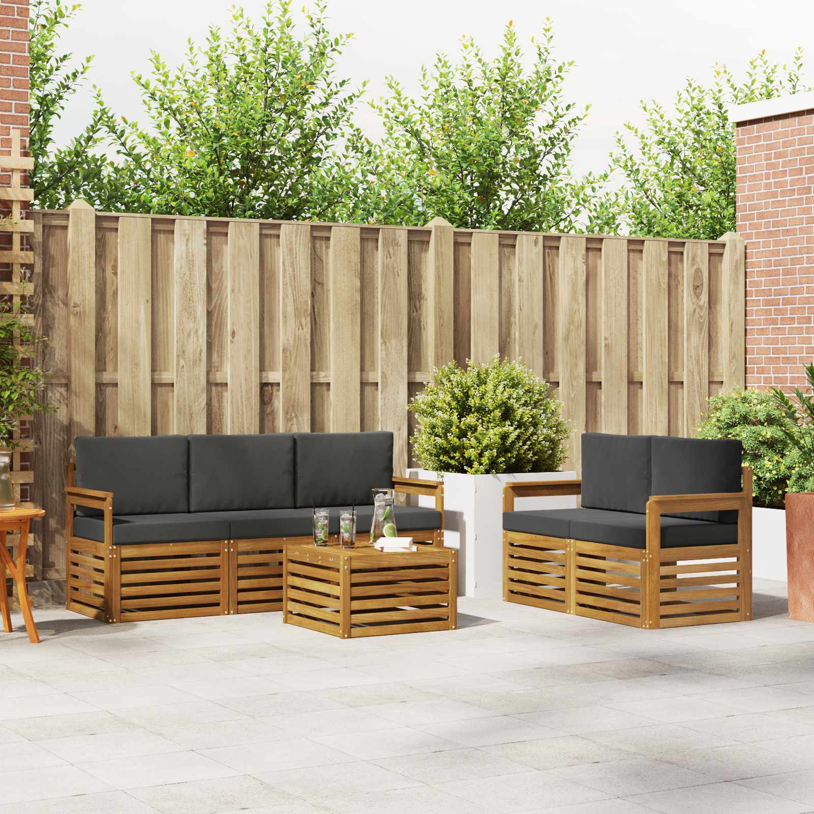 Setovi sofa 6 pcs Prirodna i antracit Čvrsto drvo akacije