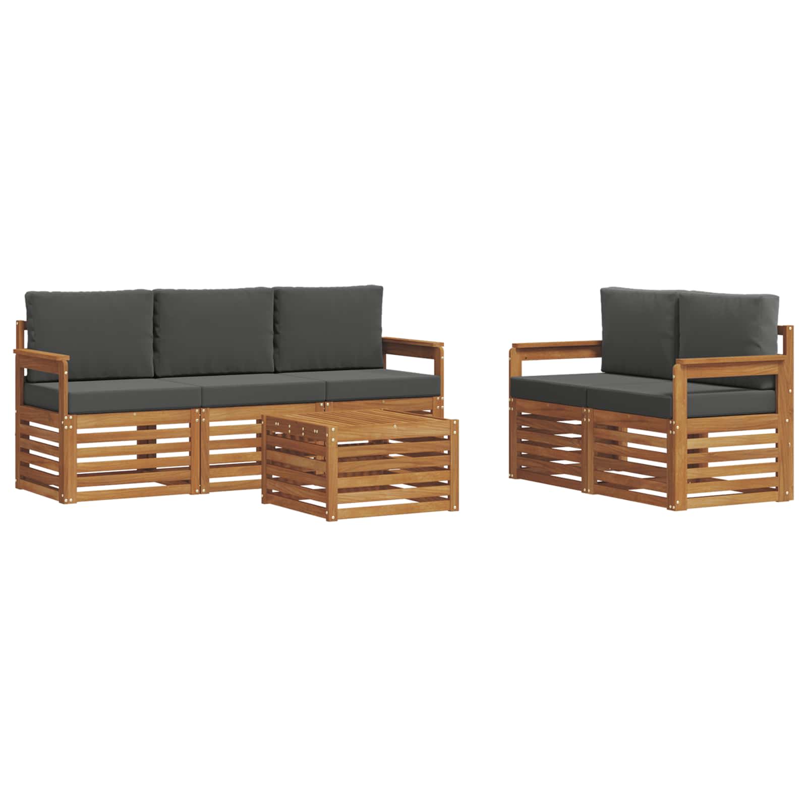 Setovi sofa 6 pcs Prirodna i antracit Čvrsto drvo akacije