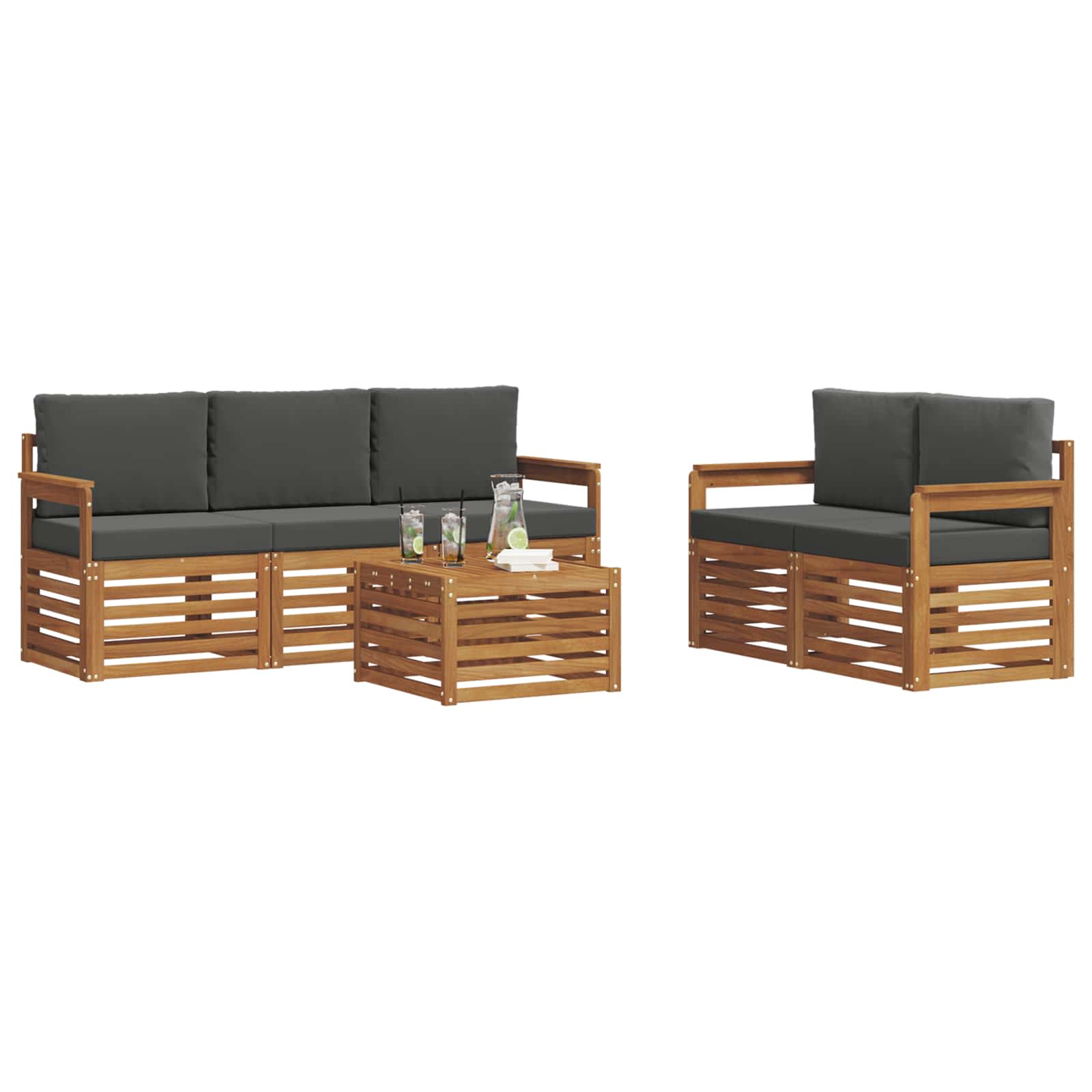 Setovi sofa 6 pcs Prirodna i antracit Čvrsto drvo akacije
