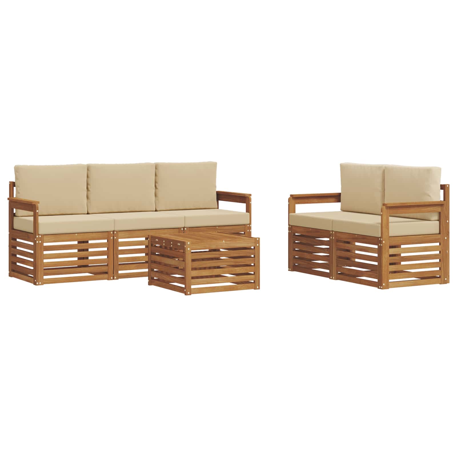 Setovi sofa s jastukom 6 pcs Prirodna i bež Čvrsto drvo akacije