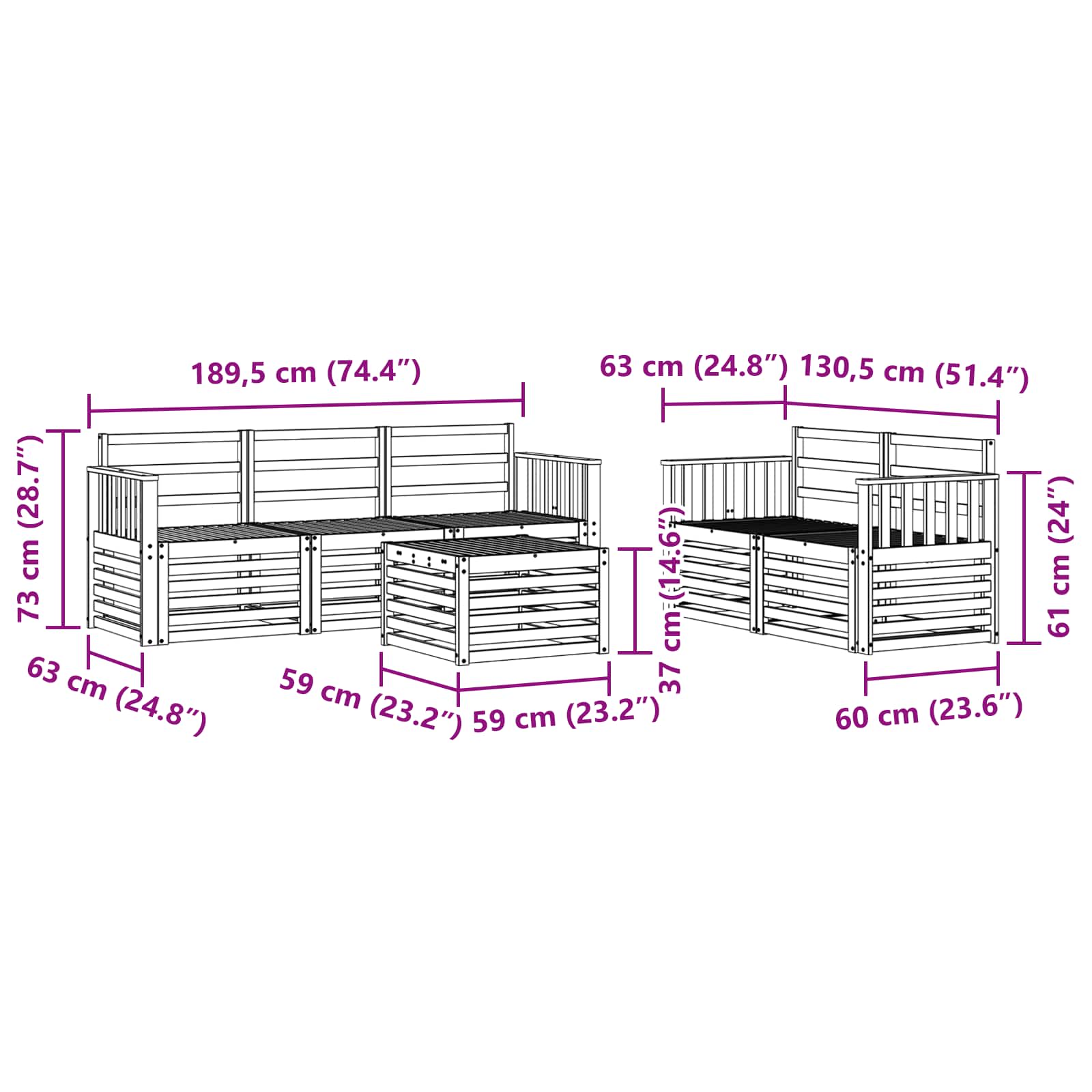 Setovi sofa 6 pcs Prirodna Čvrsto drvo akacije