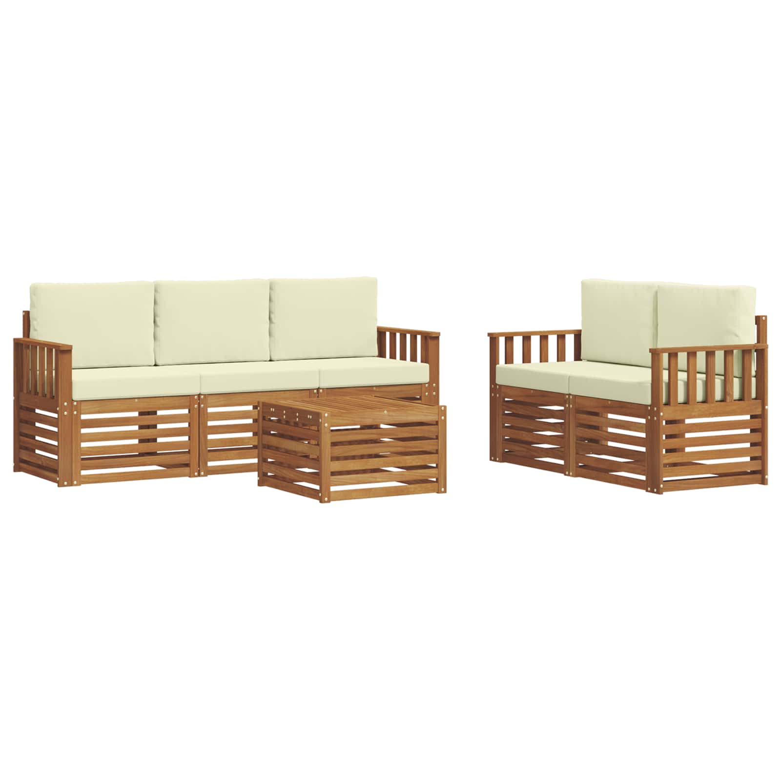 Setovi sofa 6 pcs Prirodna i krem Čvrsto drvo akacije