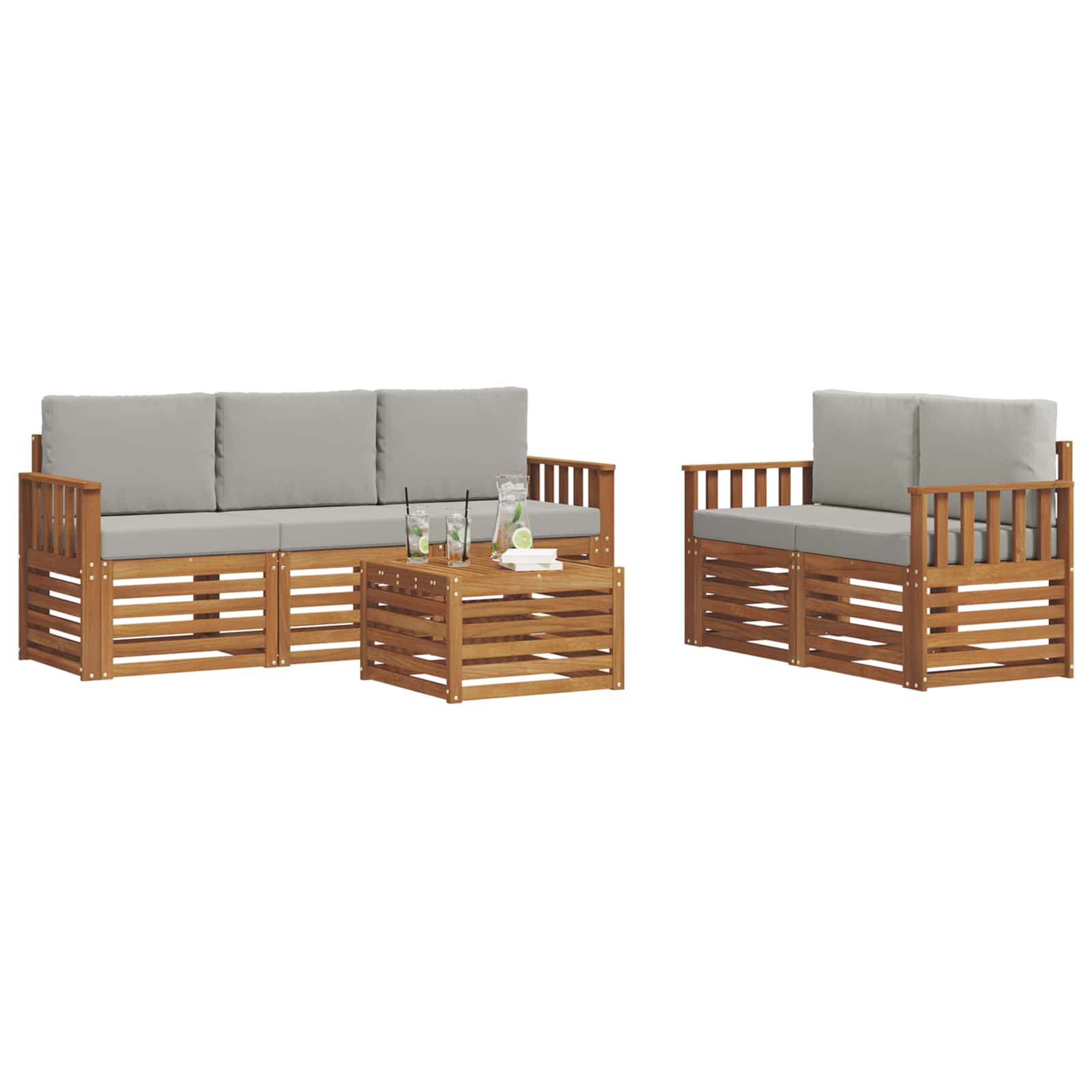 Setovi sofa 6 pcs Prirodna i svijetlo siva Čvrsto drvo akacije