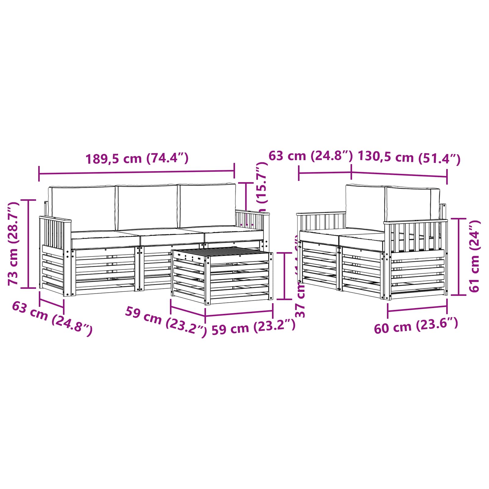 Setovi sofa 6 pcs Prirodna i svijetlo siva Čvrsto drvo akacije