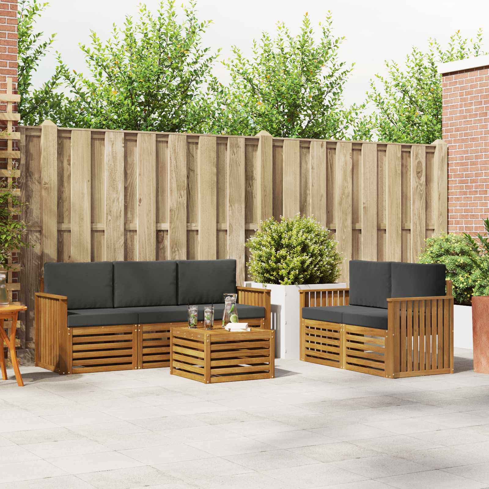 Setovi sofa 6 pcs Prirodna i antracit Čvrsto drvo akacije
