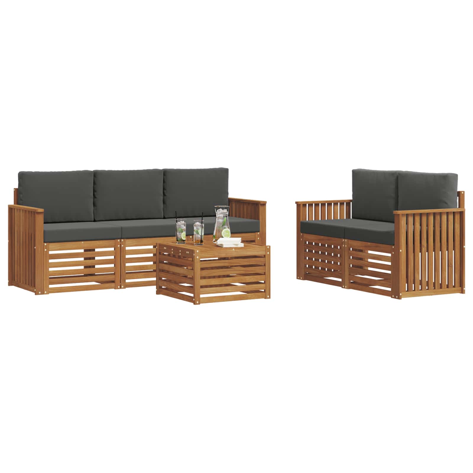 Setovi sofa 6 pcs Prirodna i antracit Čvrsto drvo akacije