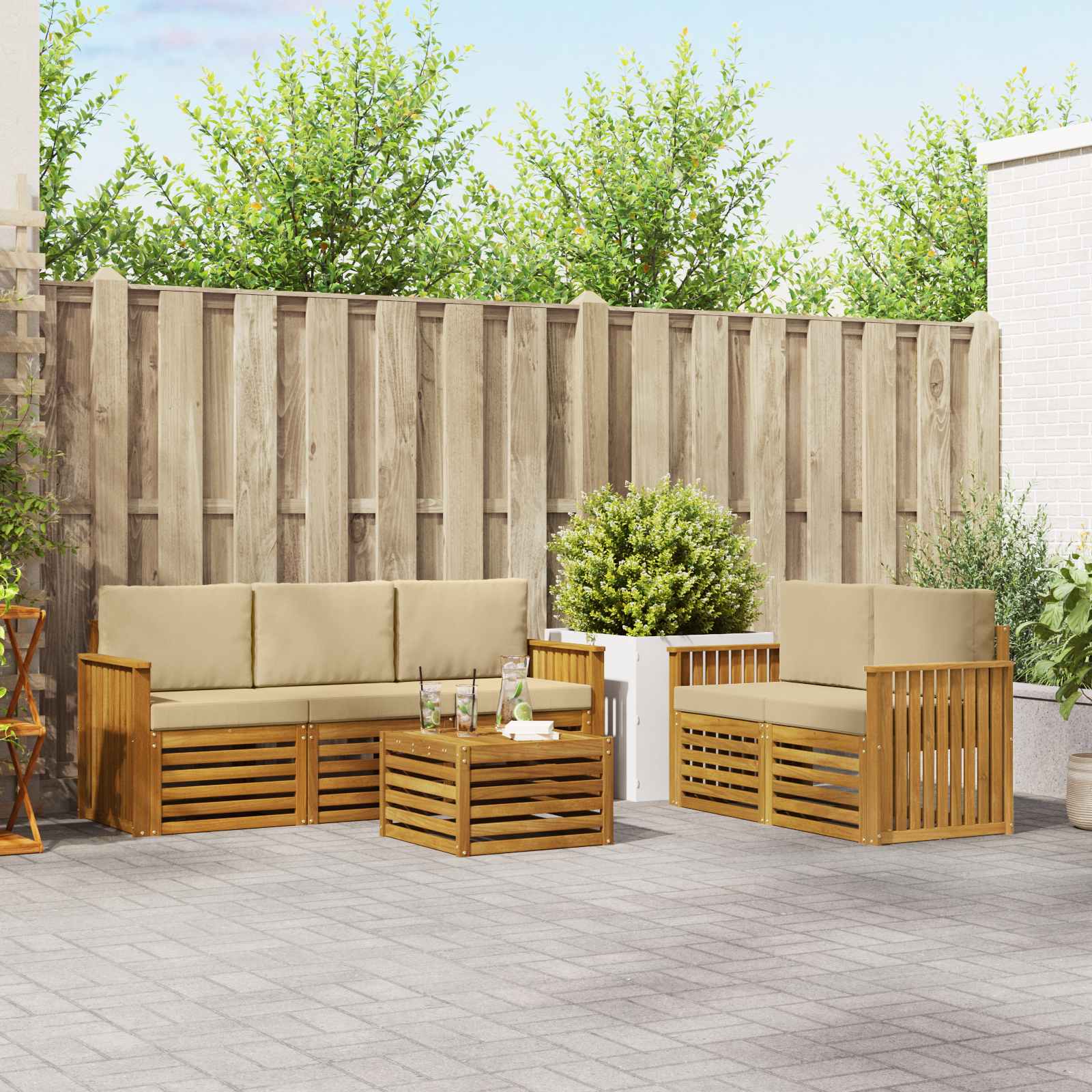 Setovi sofa s jastukom 6 pcs Prirodna i bež Čvrsto drvo akacije