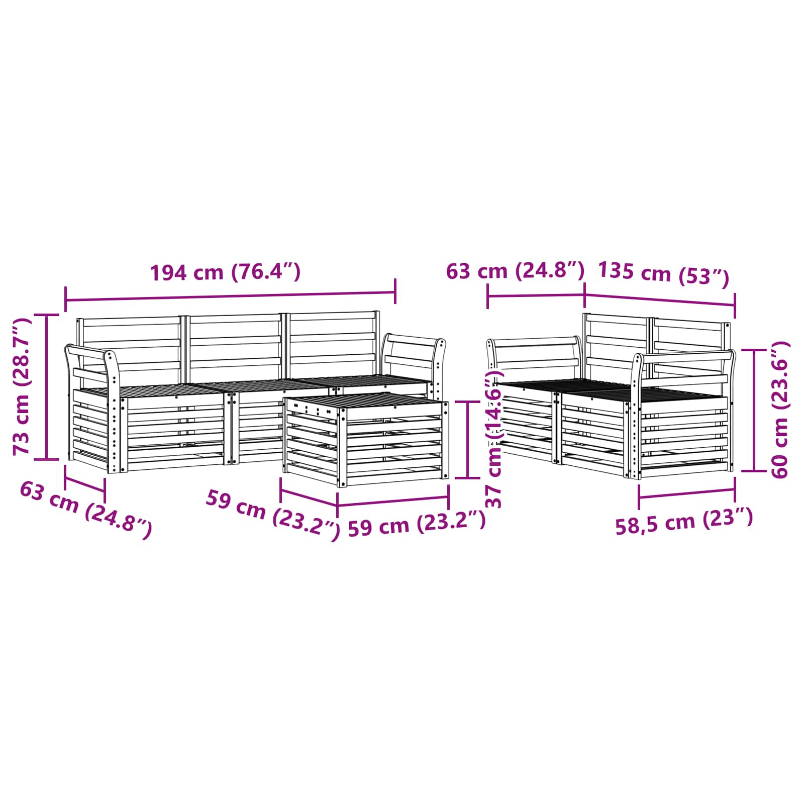 Setovi sofa 6 pcs Prirodna Čvrsto drvo akacije