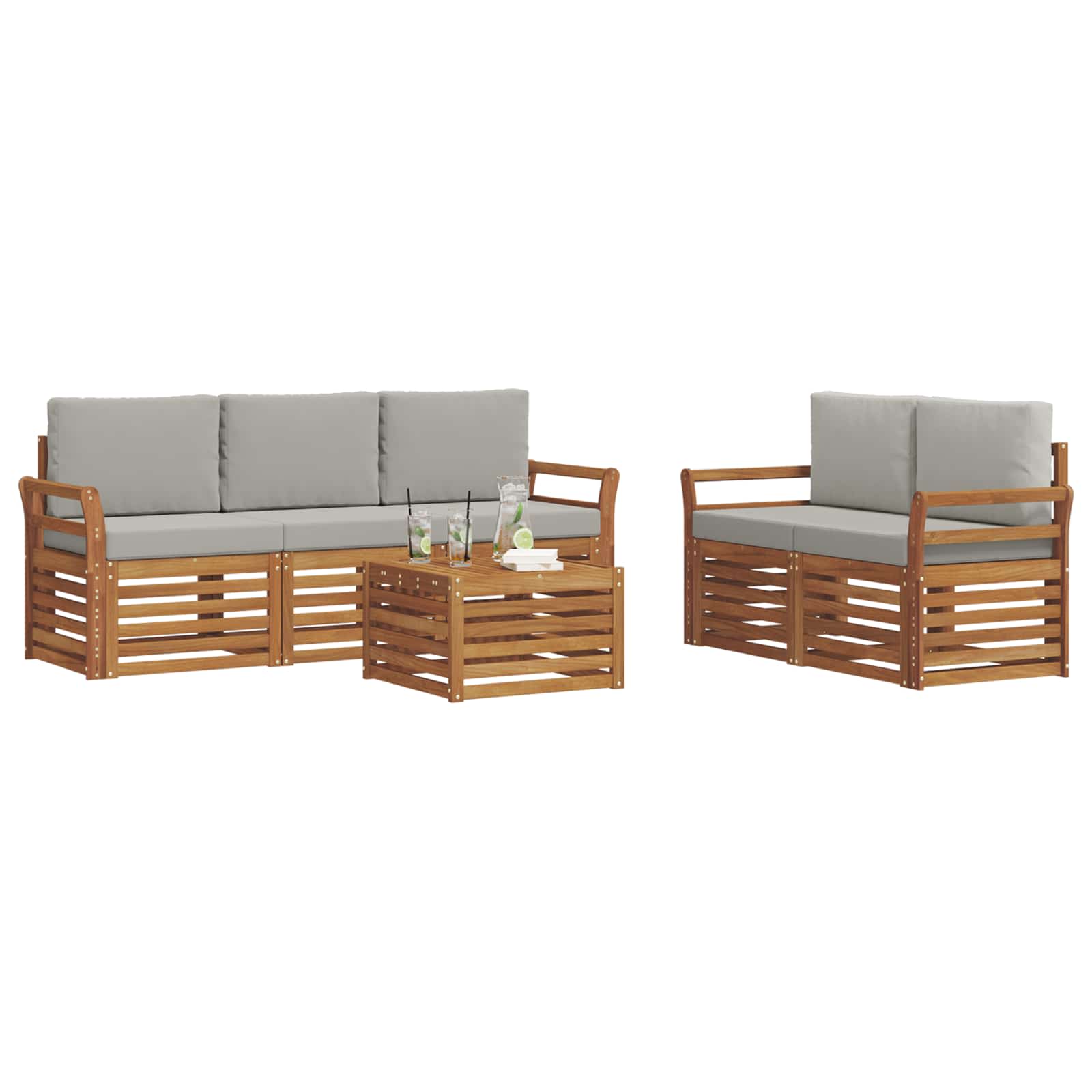 Setovi sofa 6 pcs Prirodna i svijetlo siva Čvrsto drvo akacije