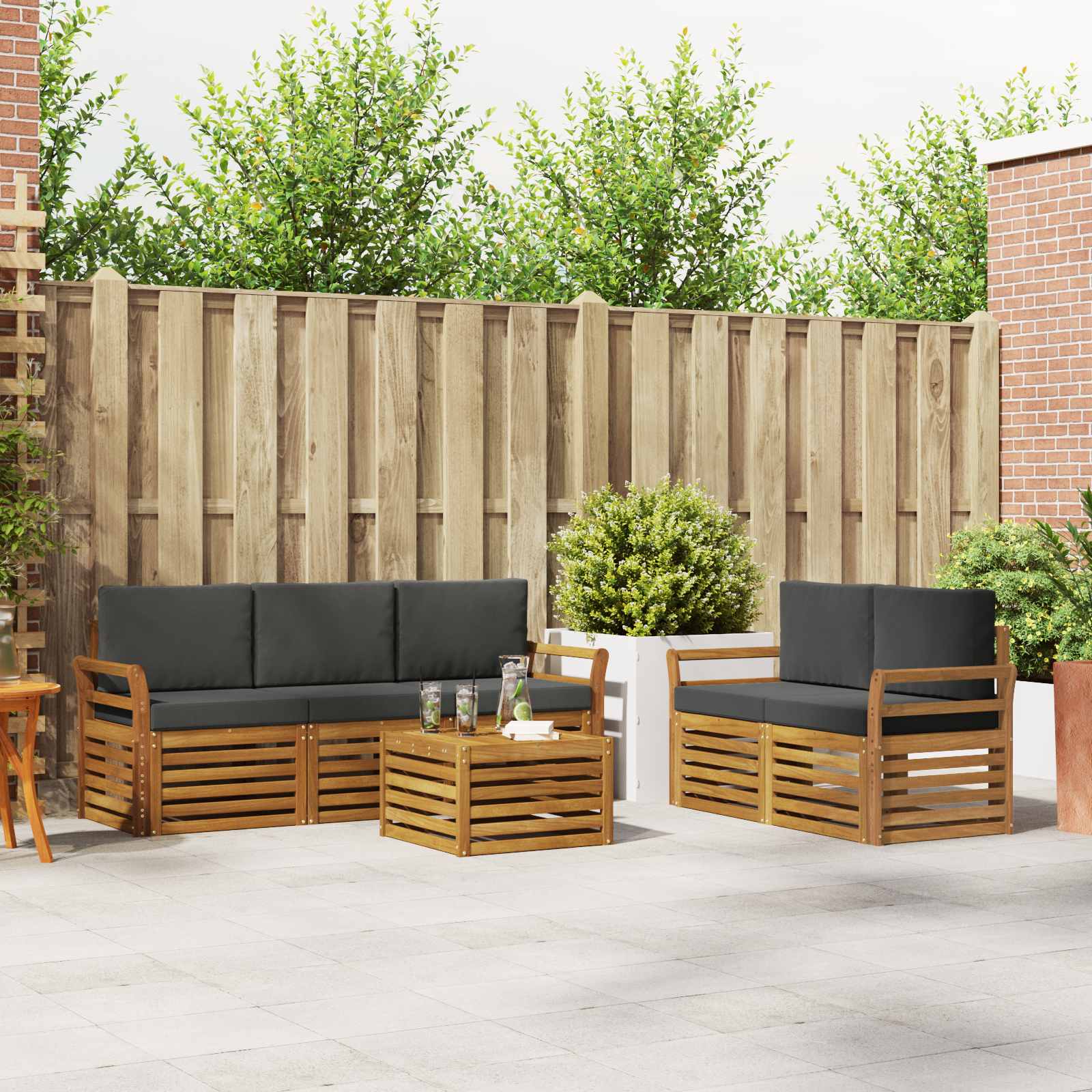 Setovi sofa 6 pcs Prirodna i antracit Čvrsto drvo akacije