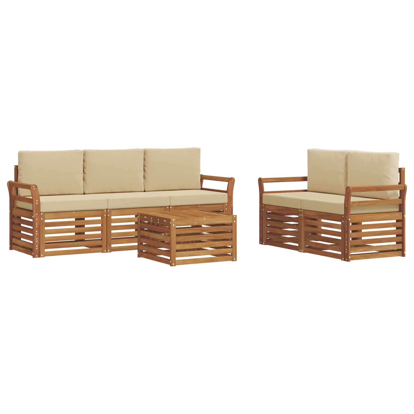 Setovi sofa s jastukom 6 pcs Prirodna i bež Čvrsto drvo akacije