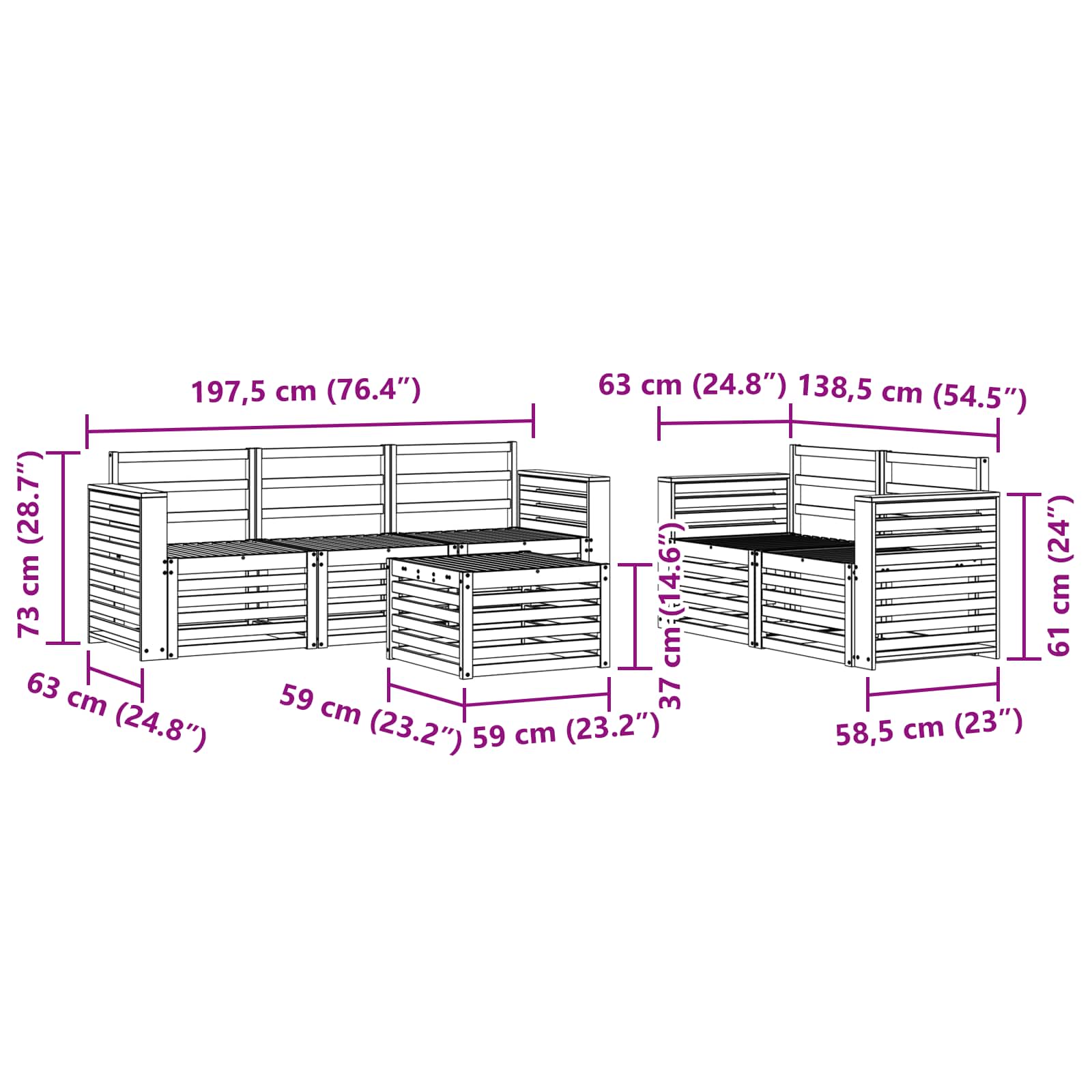 Setovi sofa 6 pcs Prirodna Čvrsto drvo akacije