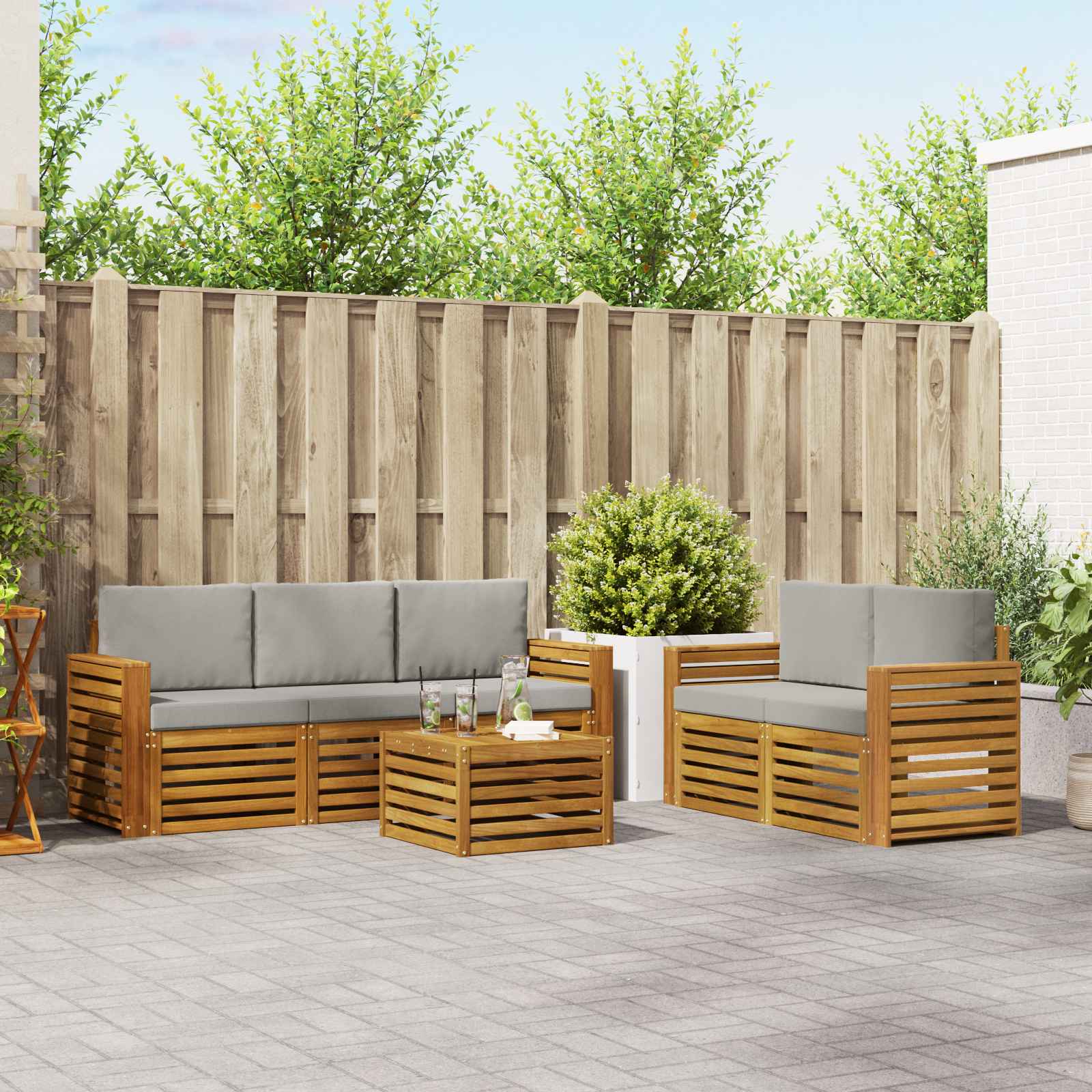 Setovi sofa 6 pcs Prirodna i svijetlo siva Čvrsto drvo akacije