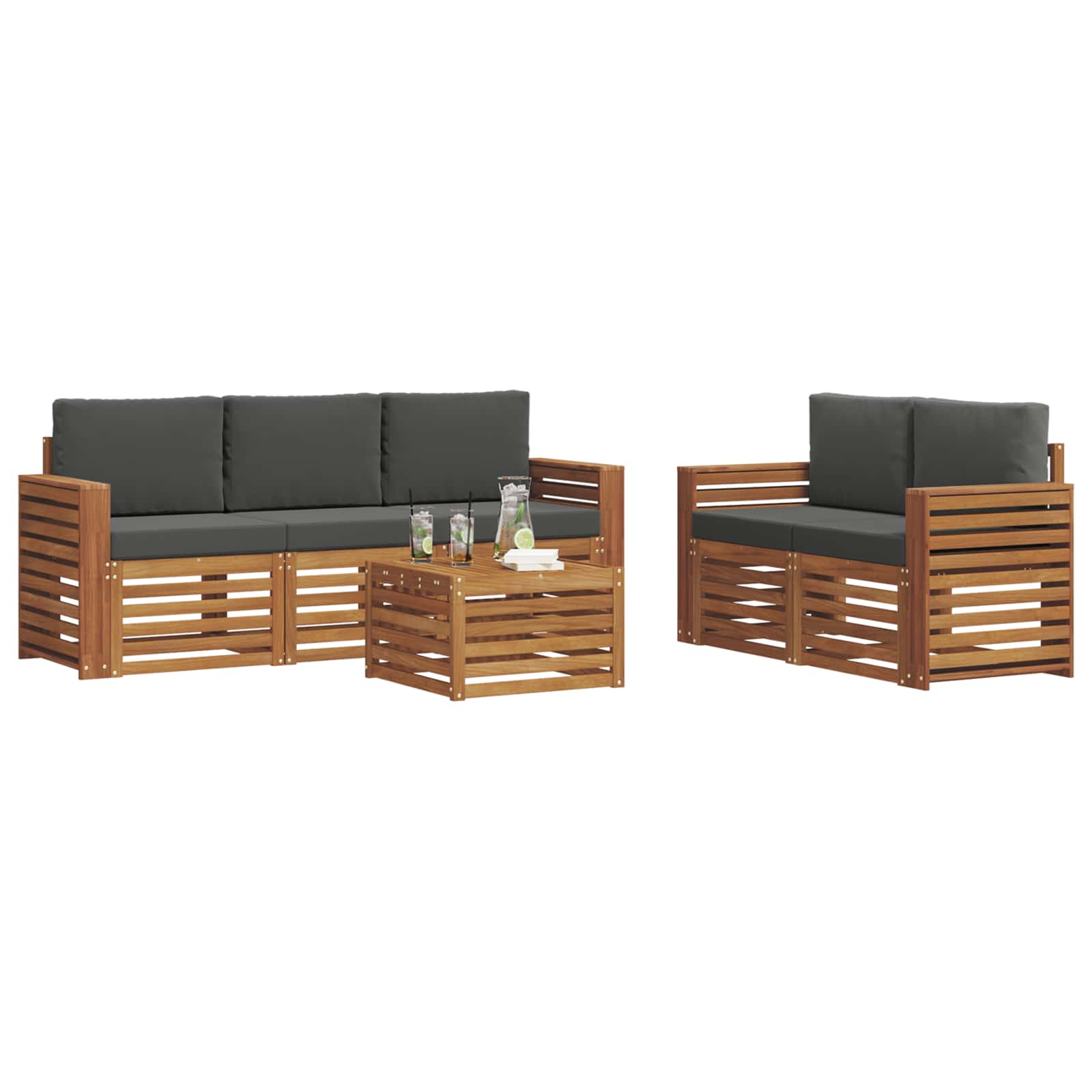 Setovi sofa 6 pcs Prirodna i antracit Čvrsto drvo akacije