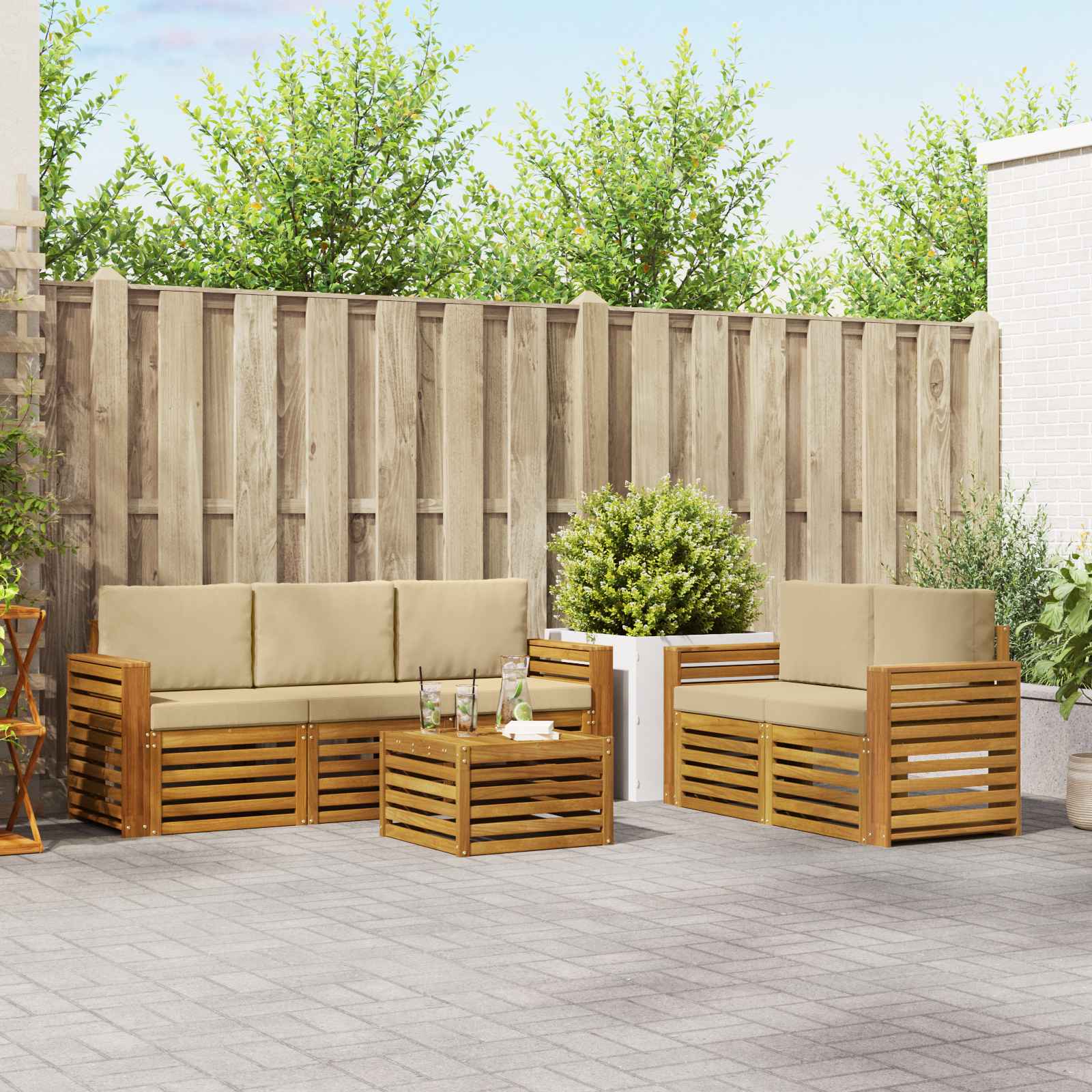 Setovi sofa s jastukom 6 pcs Prirodna i bež Čvrsto drvo akacije