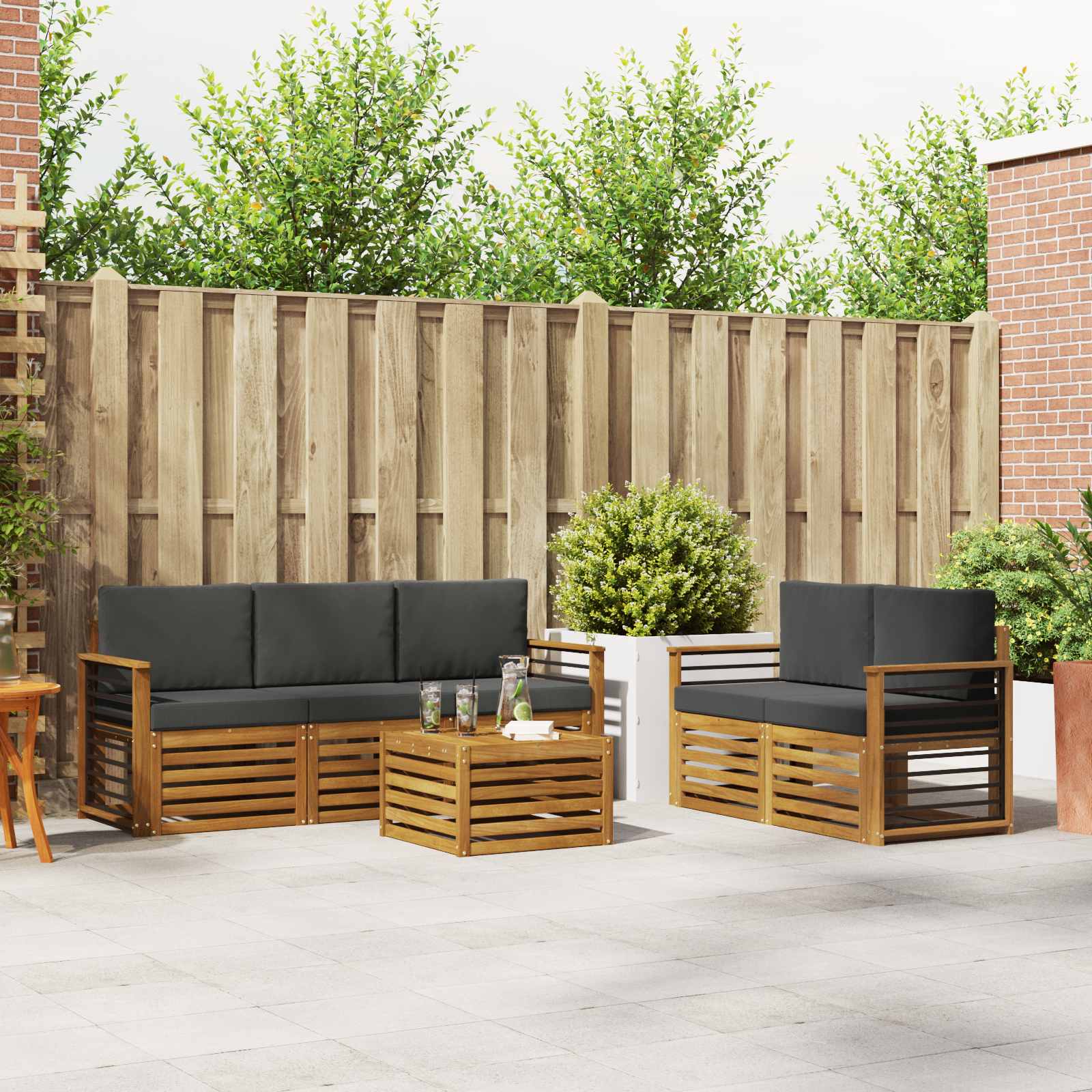 Setovi sofa 6 pcs Prirodna i antracit Čvrsto drvo akacije