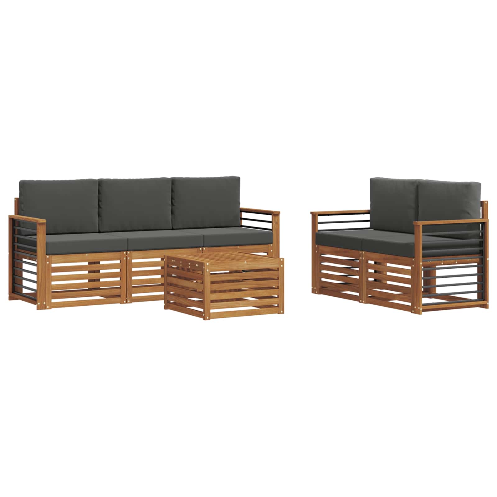 Setovi sofa 6 pcs Prirodna i antracit Čvrsto drvo akacije