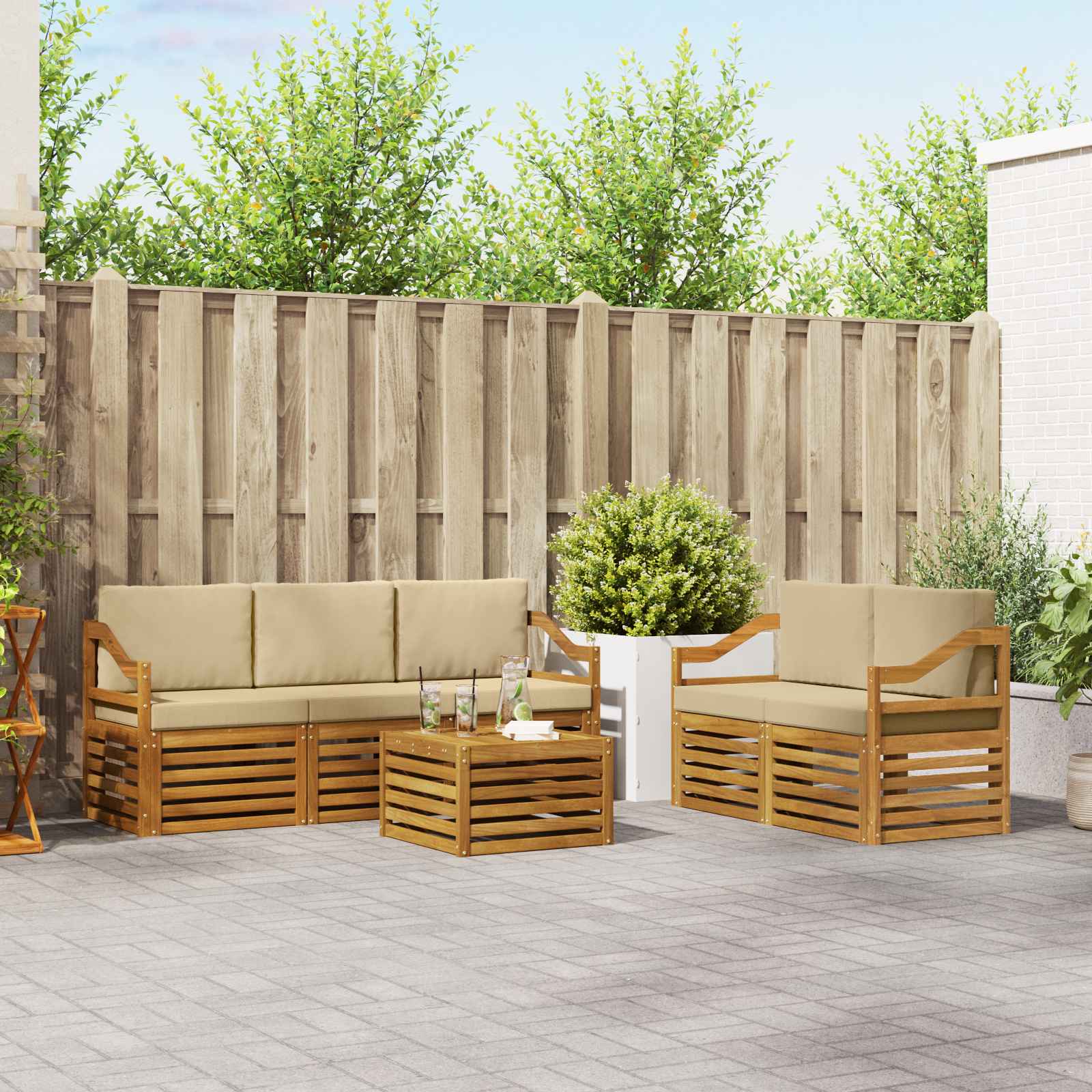 Setovi sofa s jastukom 6 pcs Prirodna i bež Čvrsto drvo akacije