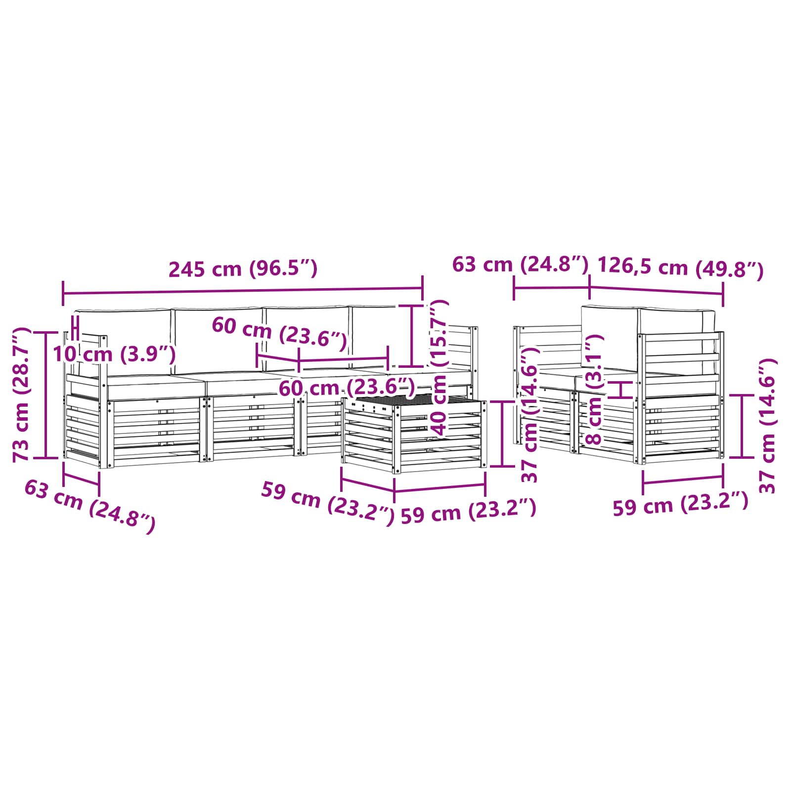 Set vanjskih sofa 7 pcs Prirodna i bež Čvrsto drvo akacije