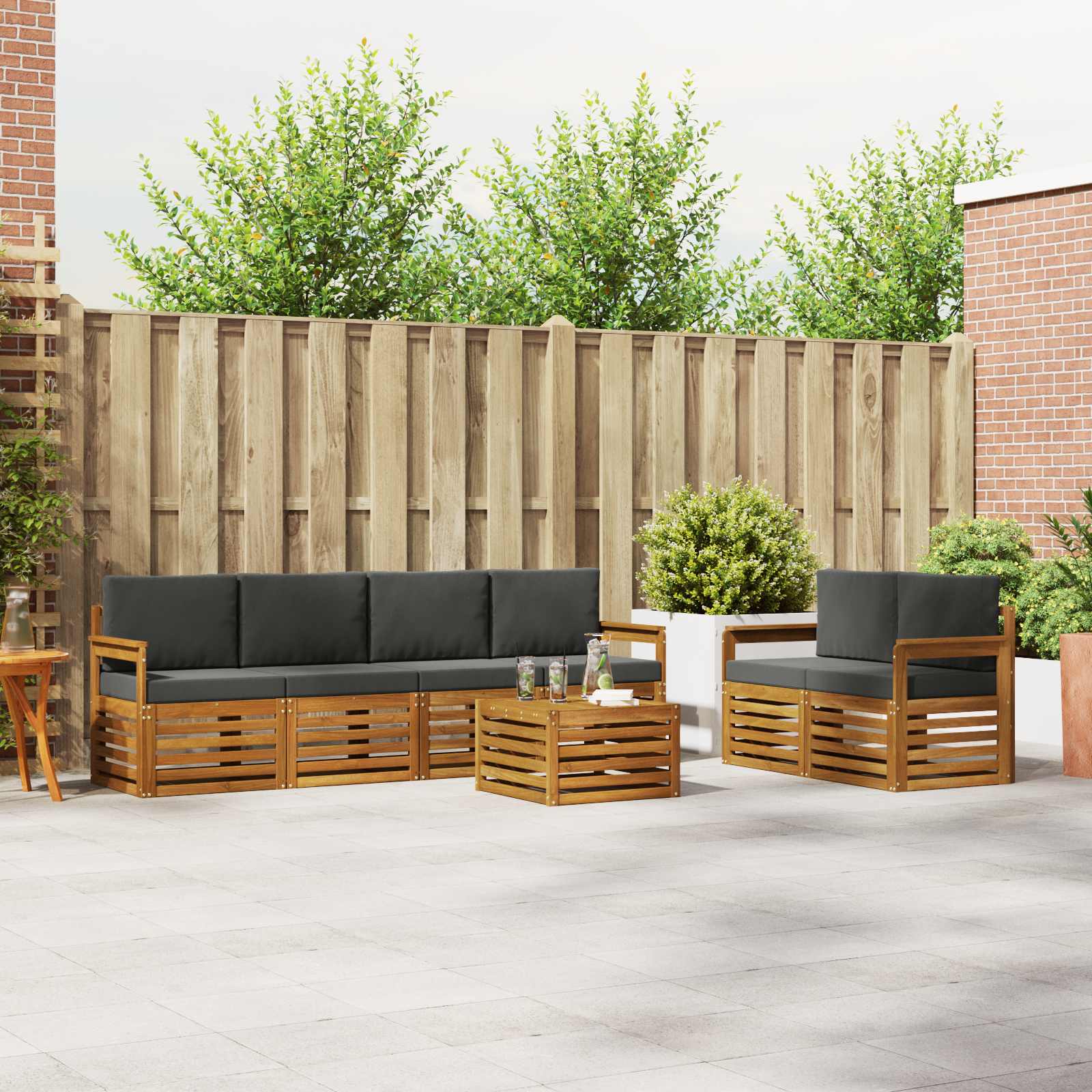 Set vanjskih sofa 7 pcs Prirodna i antracit Čvrsto drvo akacije