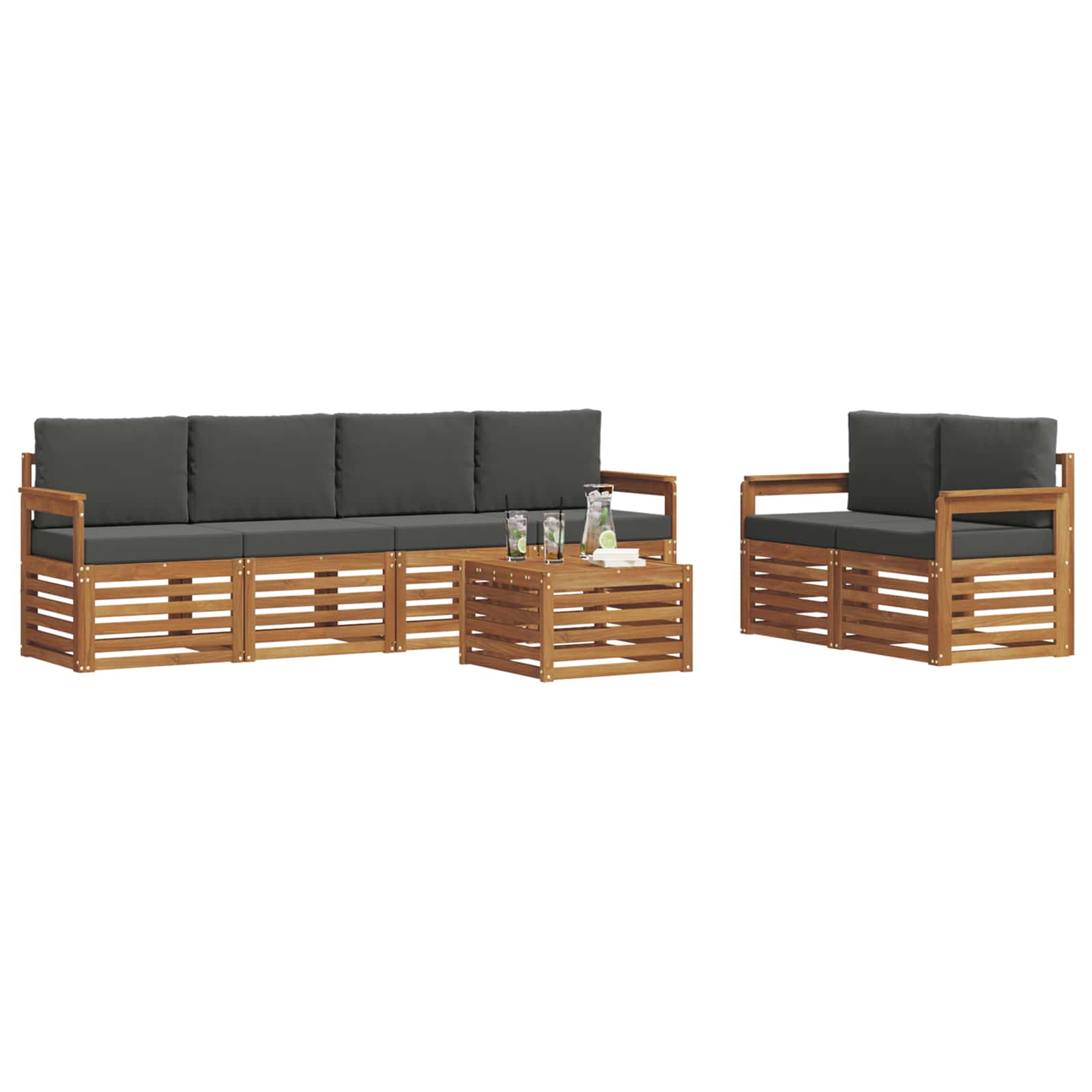 Set vanjskih sofa 7 pcs Prirodna i antracit Čvrsto drvo akacije