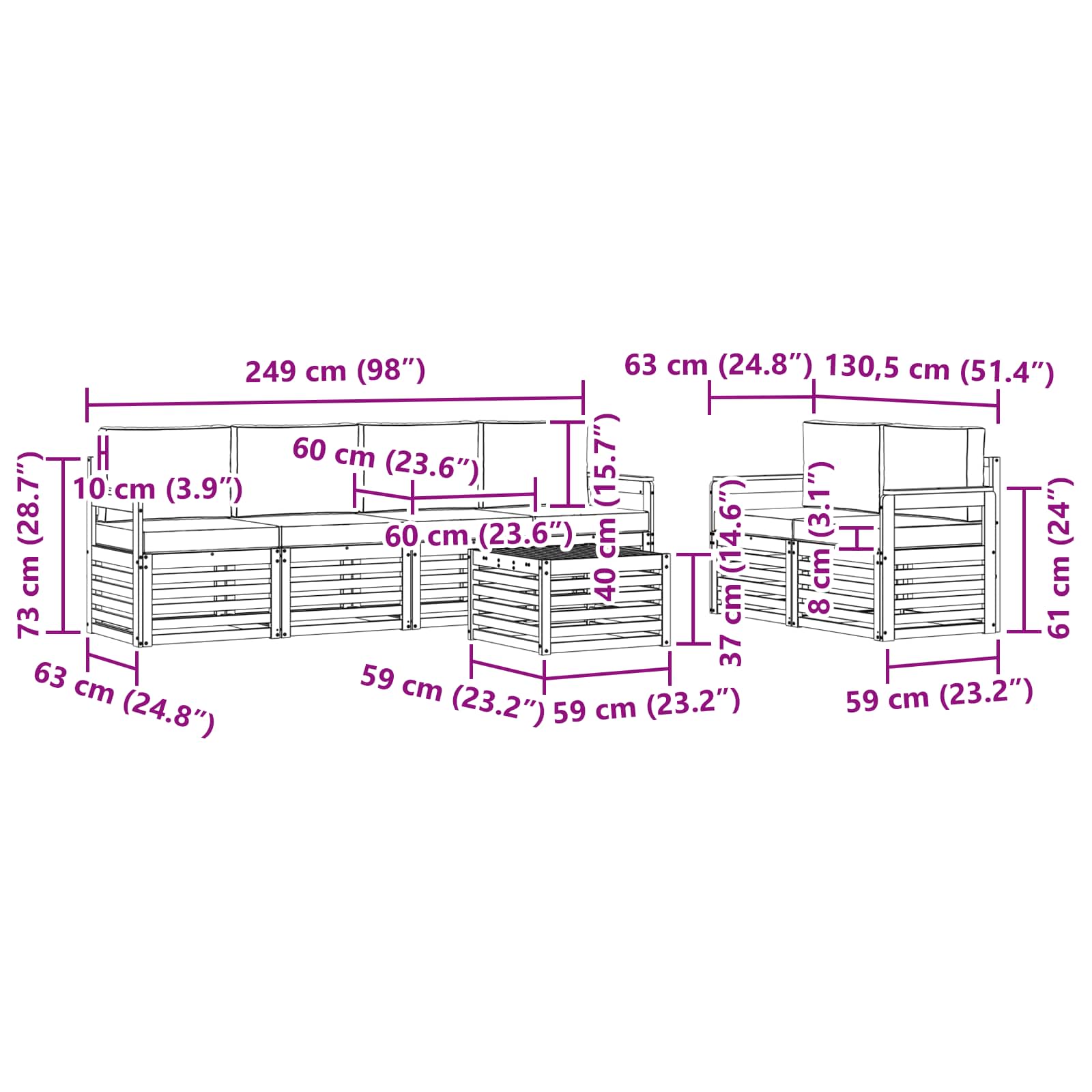 Set vanjskih sofa 7 pcs Prirodna i bež Čvrsto drvo akacije