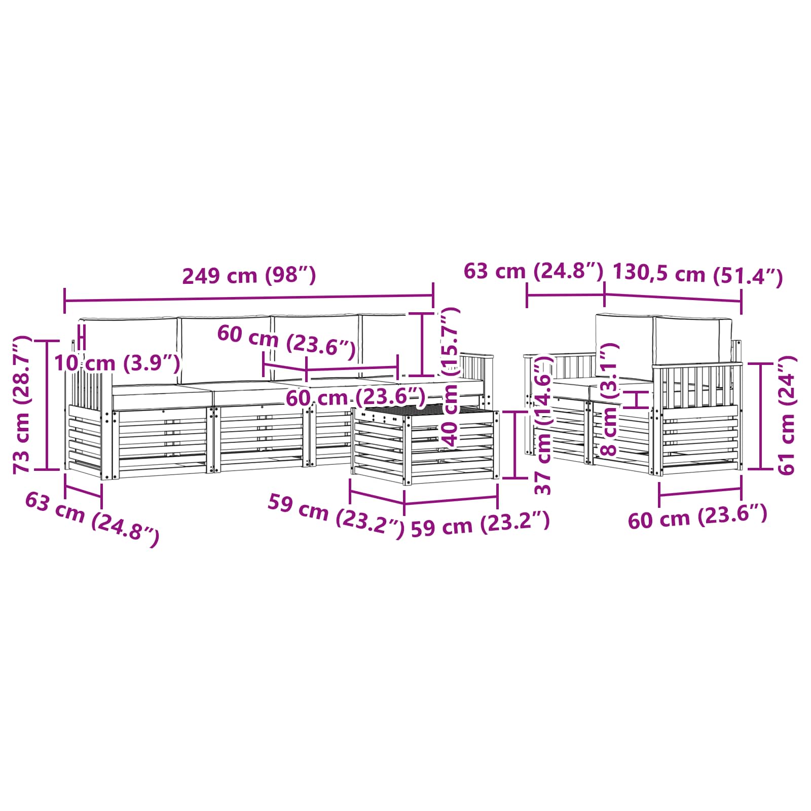 Set vanjskih sofa 7 pcs Prirodna i antracit Čvrsto drvo akacije