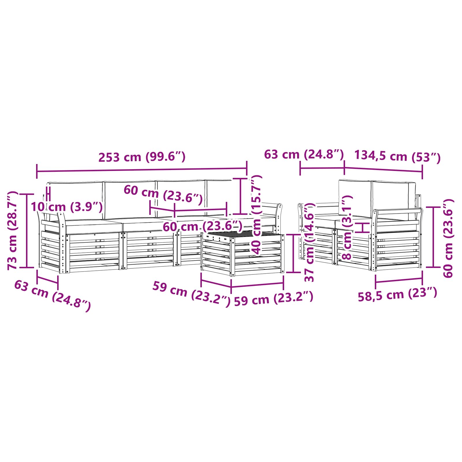 Set vanjskih sofa 7 pcs Prirodna i krem Čvrsto drvo akacije